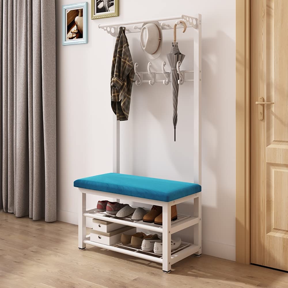 3-in-1 Freestanding Coat Rack with Bench & 10 Hooks - Metal Hall Tree Shoe Storage Organizer (80cm) for Bedroom, Entryway & Mudroom - Easy Assembly (100/80/60x33x172cm) - Perfect for Small Spaces & Home Organization