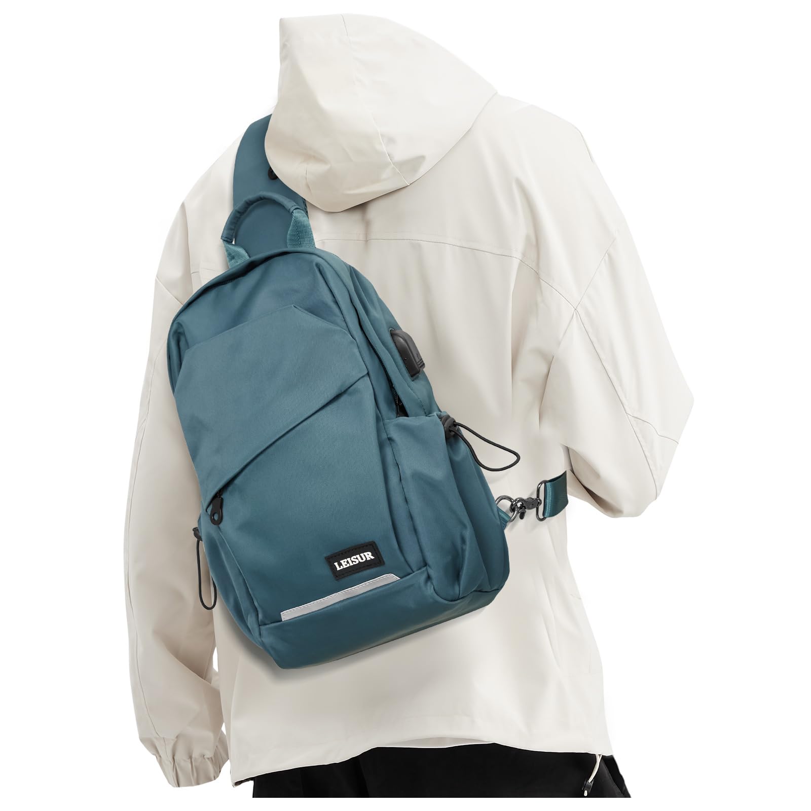 Lightweight Crossbody Sling Bag for Men & Women - Compact Shoulder Backpack with USB Charger Port, Perfect for Travel, Hiking, Gym & Daily Use - Peacock Blue