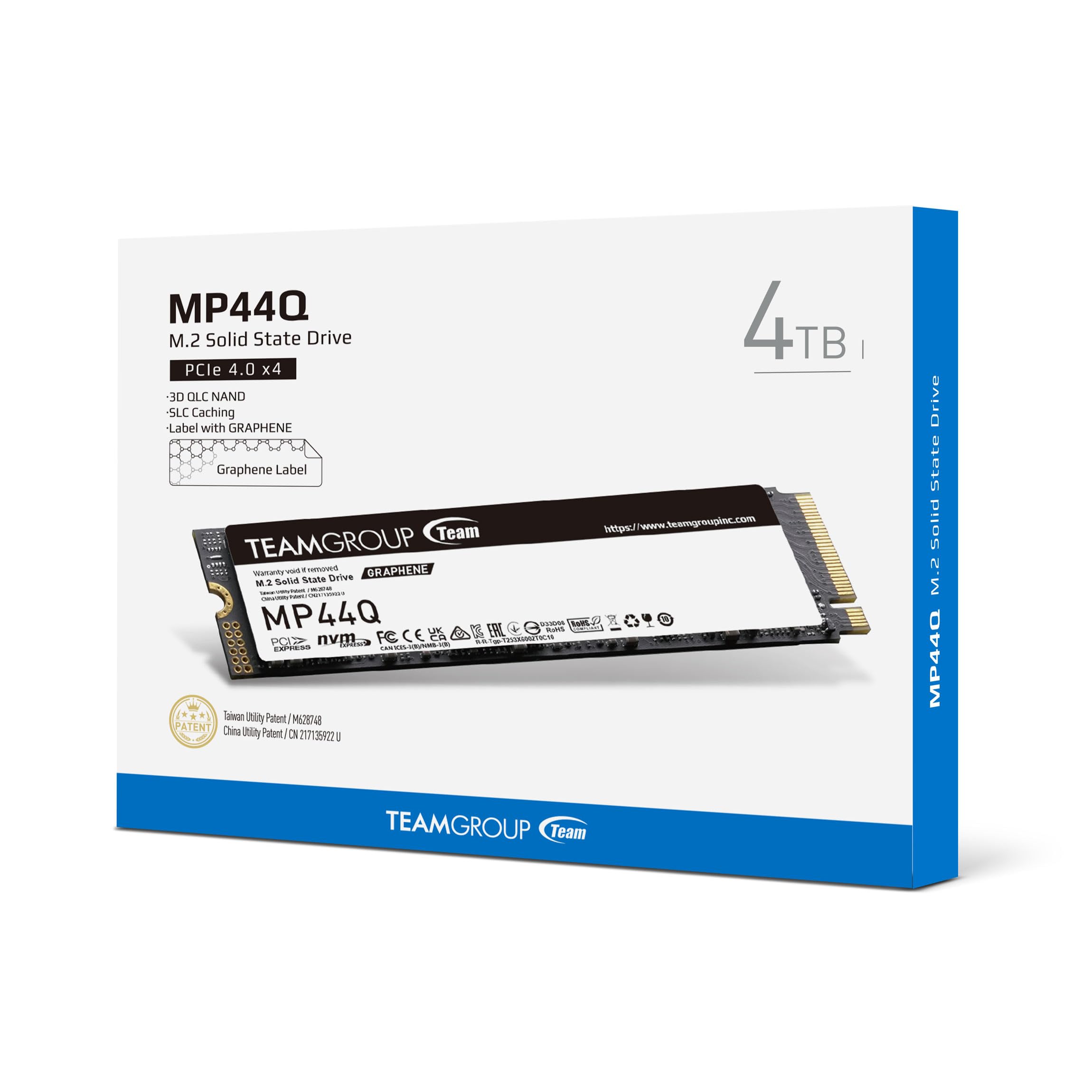 TEAMGROUP MP44Q 4TB PCIe 4.0 NVMe M.2 SSD - 7400MB/s Read, 6500MB/s Write - SLC Cache, Gen4x4 2280 - Compatible with Laptop, Desktop, NUC & NAS - High-Speed Storage for Gaming, Video Editing & Data Backup