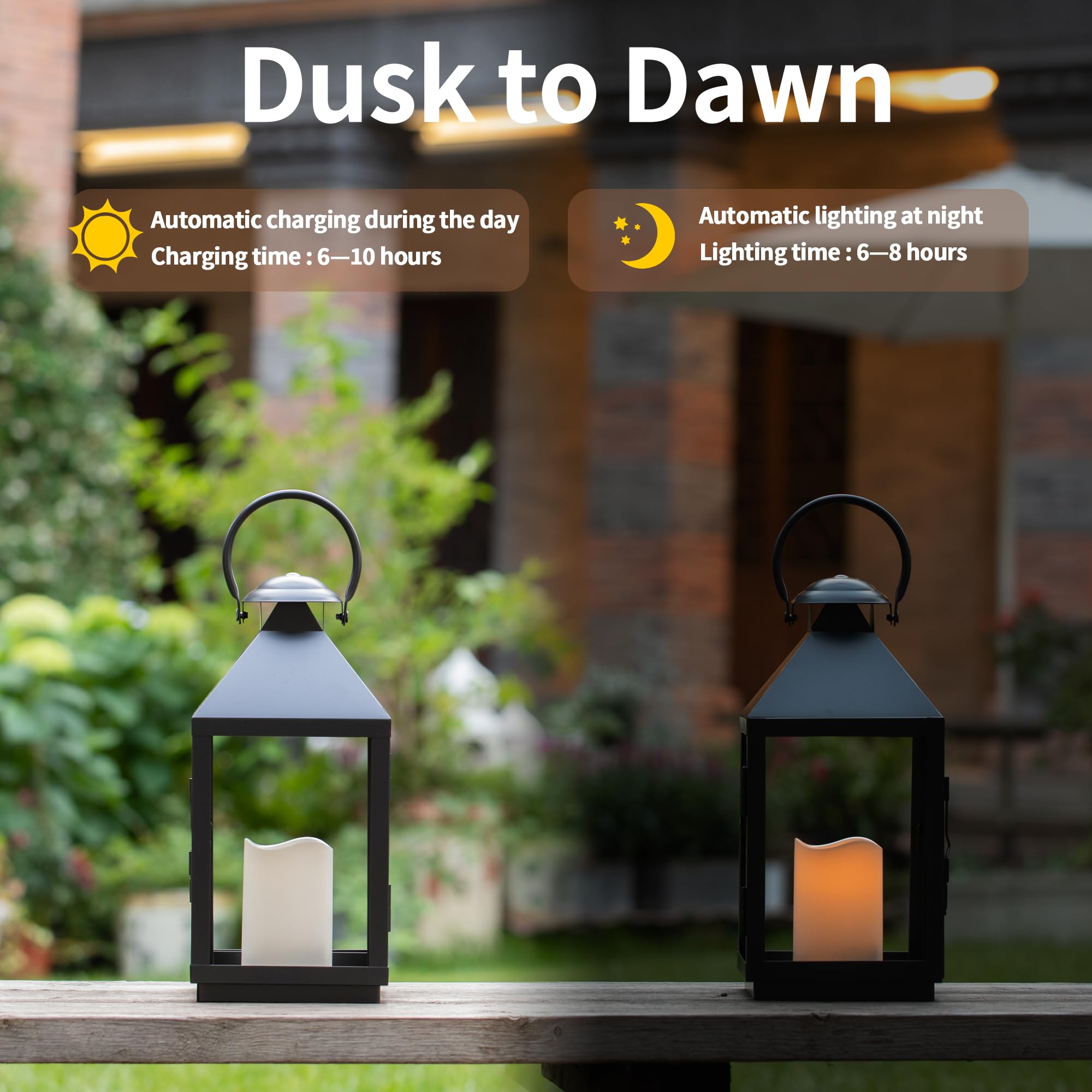 Solar Powered LED Flameless Candles - Waterproof Outdoor Decorative Pillar Candles with Dusk-to-Dawn Sensor (3