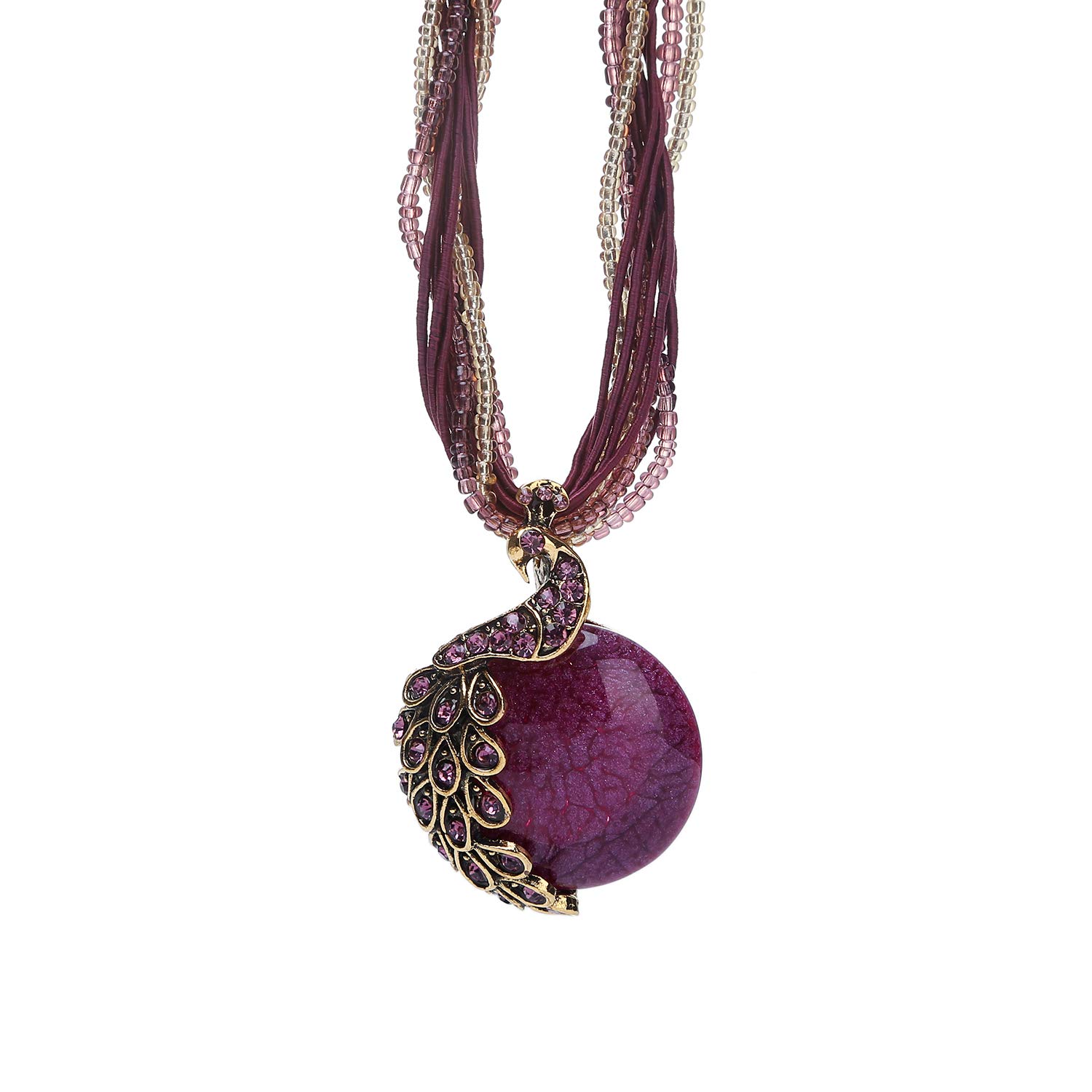ASMITA Gemstone Peacock Pendant Necklace for Women - Vintage Bohemian Jewelry with Natural Stones, Perfect Gift for Birthday, Anniversary & Special Occasions