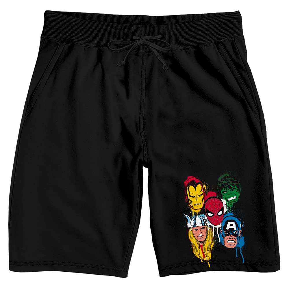 Marvel Superheroes Masks Men's Black Sleep Pajama Shorts - Comfortable Lounge Pants for Home, Nightwear & Cosplay