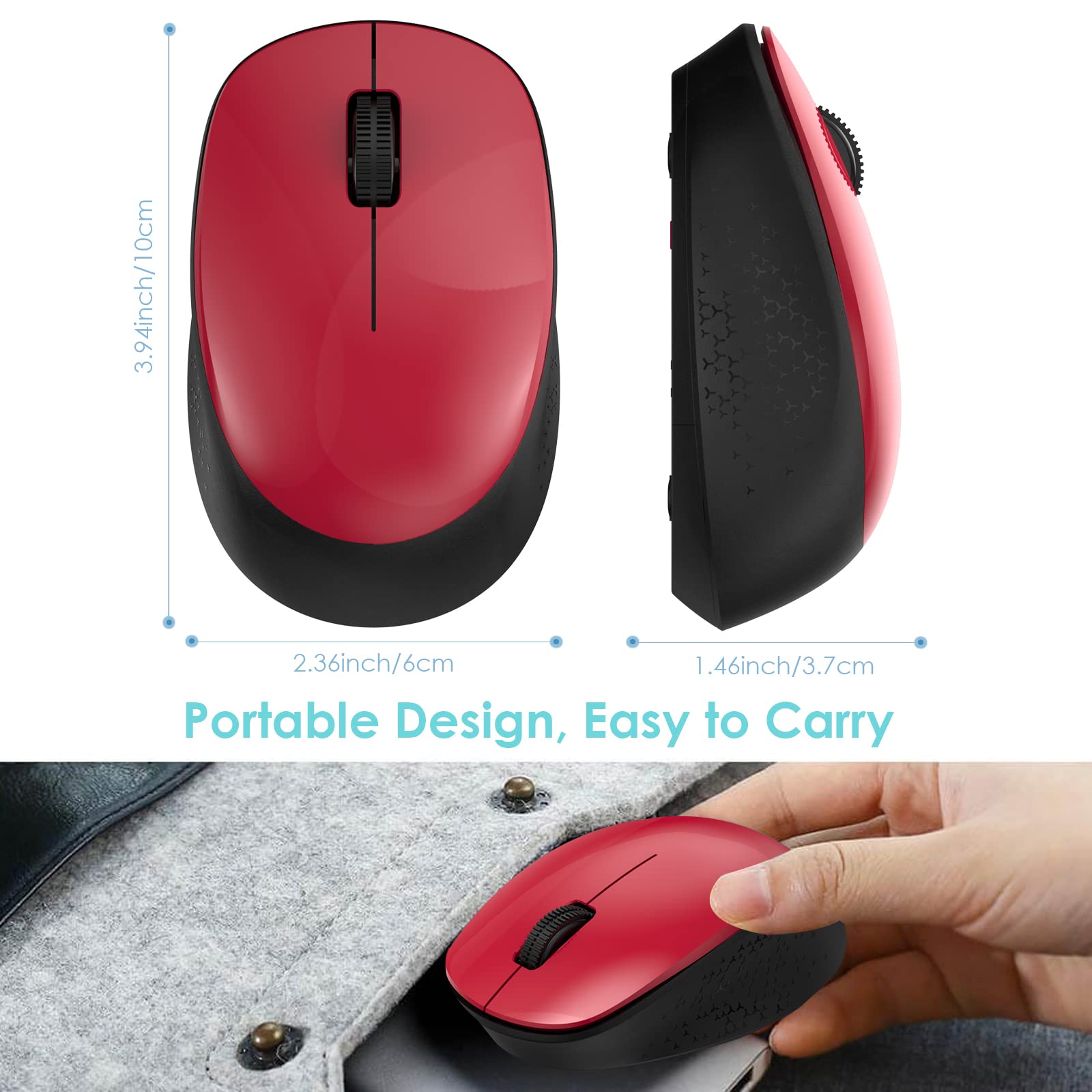 LeadsaiL Wireless Mouse for Laptop - 2.4GHz Silent USB Optical Mouse with 3 Buttons, 1600 DPI, Compatible with Windows, Mac, Chrome OS & Linux - Perfect for Office, Home & Travel Use