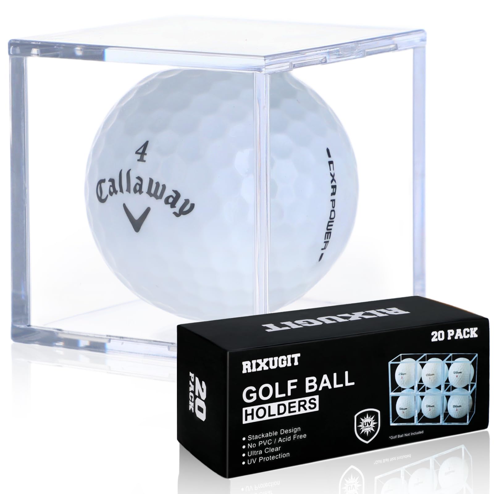 20-Pack Clear Acrylic Golf Ball Display Case with UV Protection - Square Golf Ball Holder Cube for Collectibles & Storage - Perfect for Showcasing Your Golf Ball Collection at Home or Clubhouse
