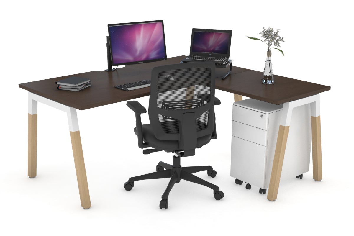 L-Shaped Corner Office Desk with Quadro A Legs & Wood Cross Beam - 1800L x 1550W, Cable Management Scallop - Perfect for Home Office, Gaming Setup & Workspace Organization