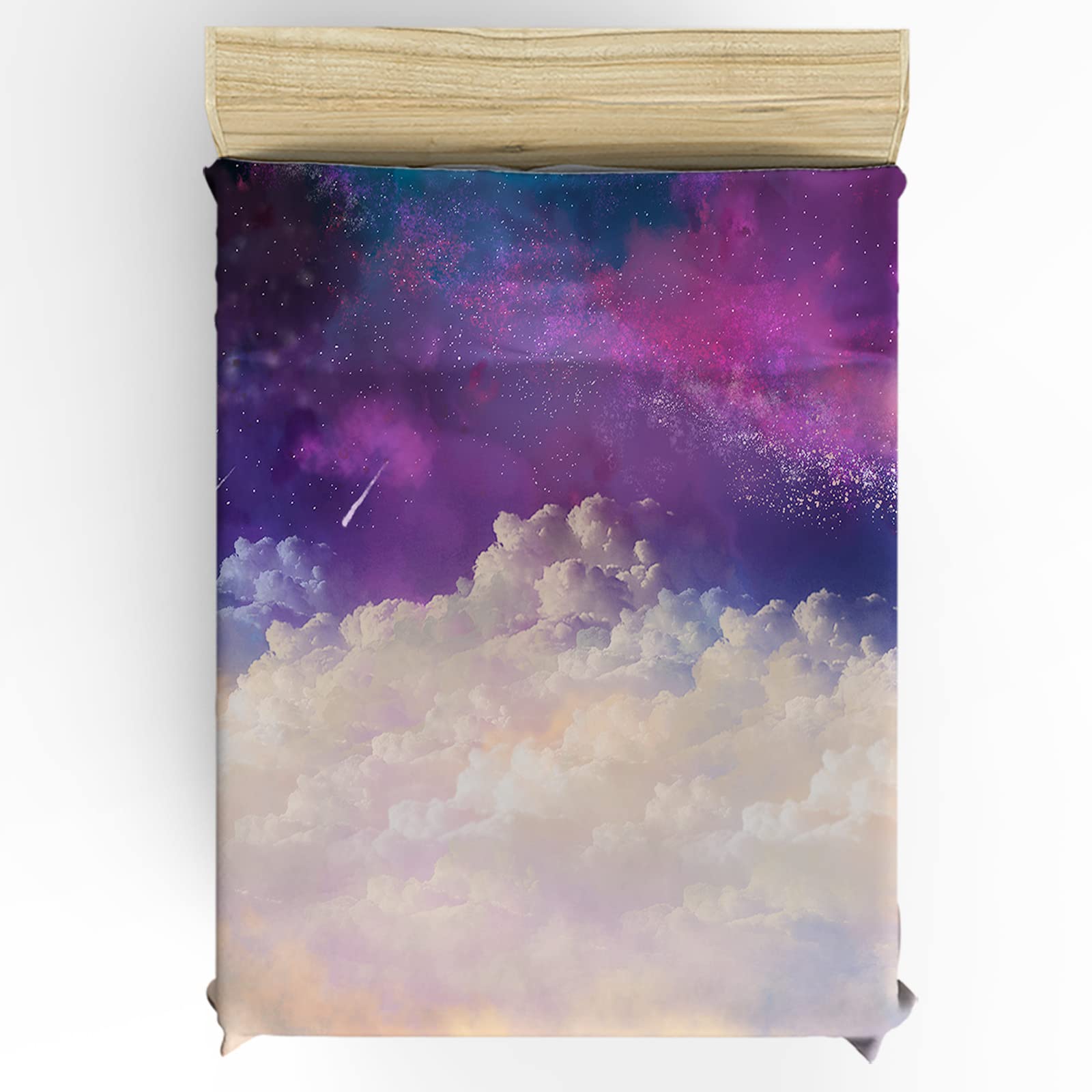 **Cal King Duvet Cover Set - Purple Starry Sky 4-Piece Bedding, Lightweight Microfiber Soft Comforter Cover for Adults & Teens, White Cloud Night Sky Design - Perfect for Cozy Bedrooms & Guest Rooms**