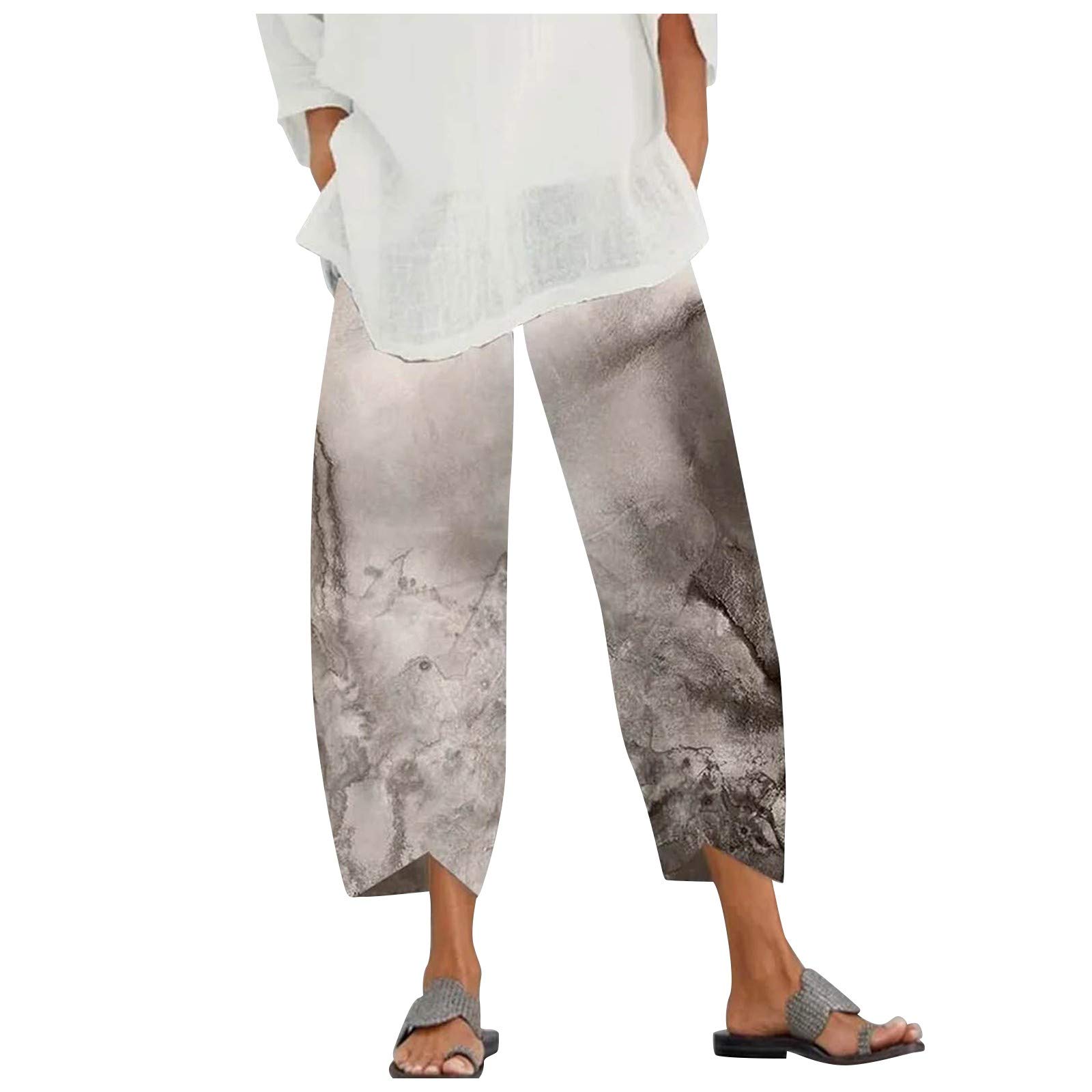 Aniwood Women's High Waist Wide Leg Capri Pants - Summer Casual Yoga Crop Pants with Pockets for Travel & Outdoor Activities | Comfortable Lounge & Workout Pants