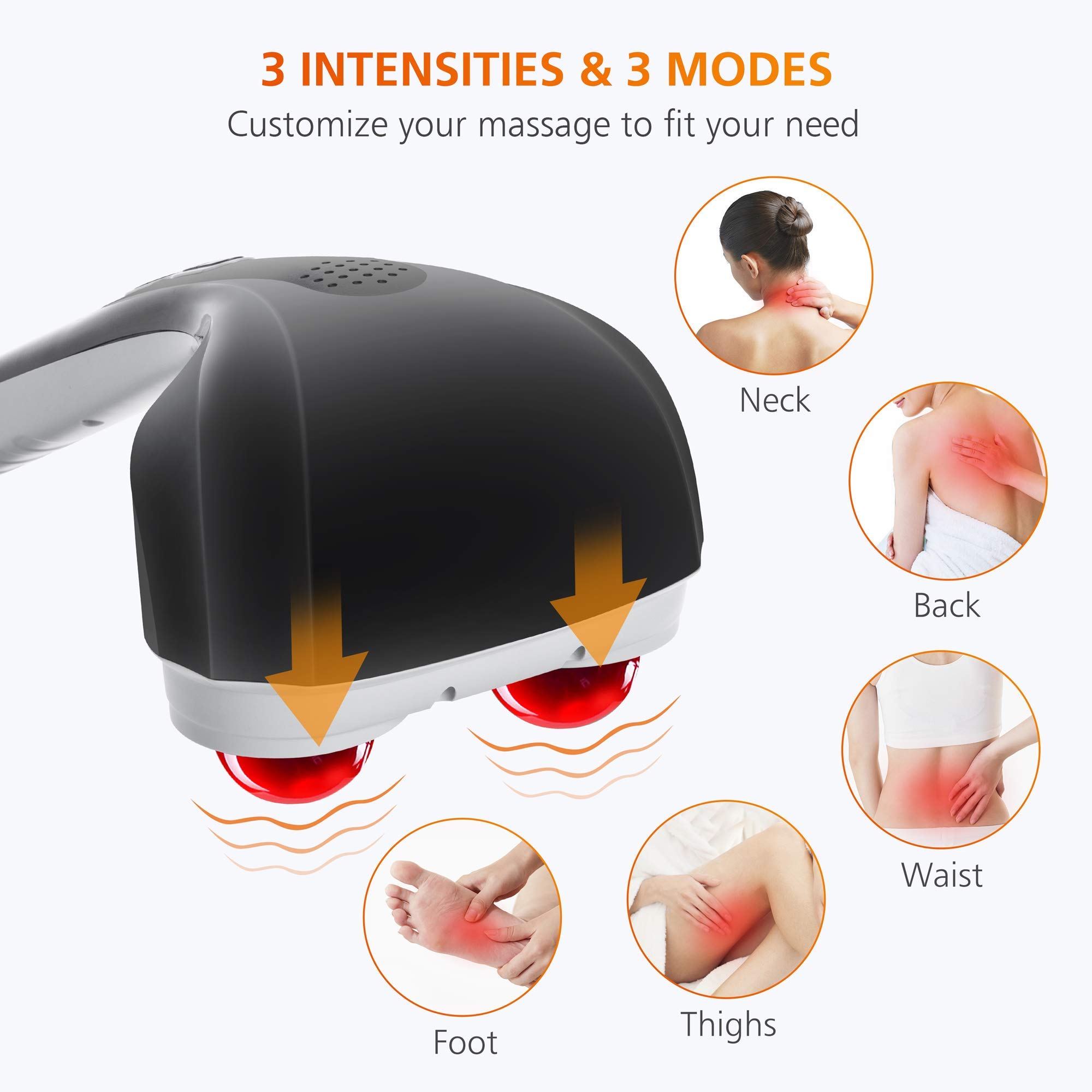 Snailax Cordless Handheld & Foot Massager with Heat - Deep Tissue Percussion & Shiatsu Massage for Back, Legs, Feet - Rechargeable Portable Massager for Home, Office, Travel & Pain Relief