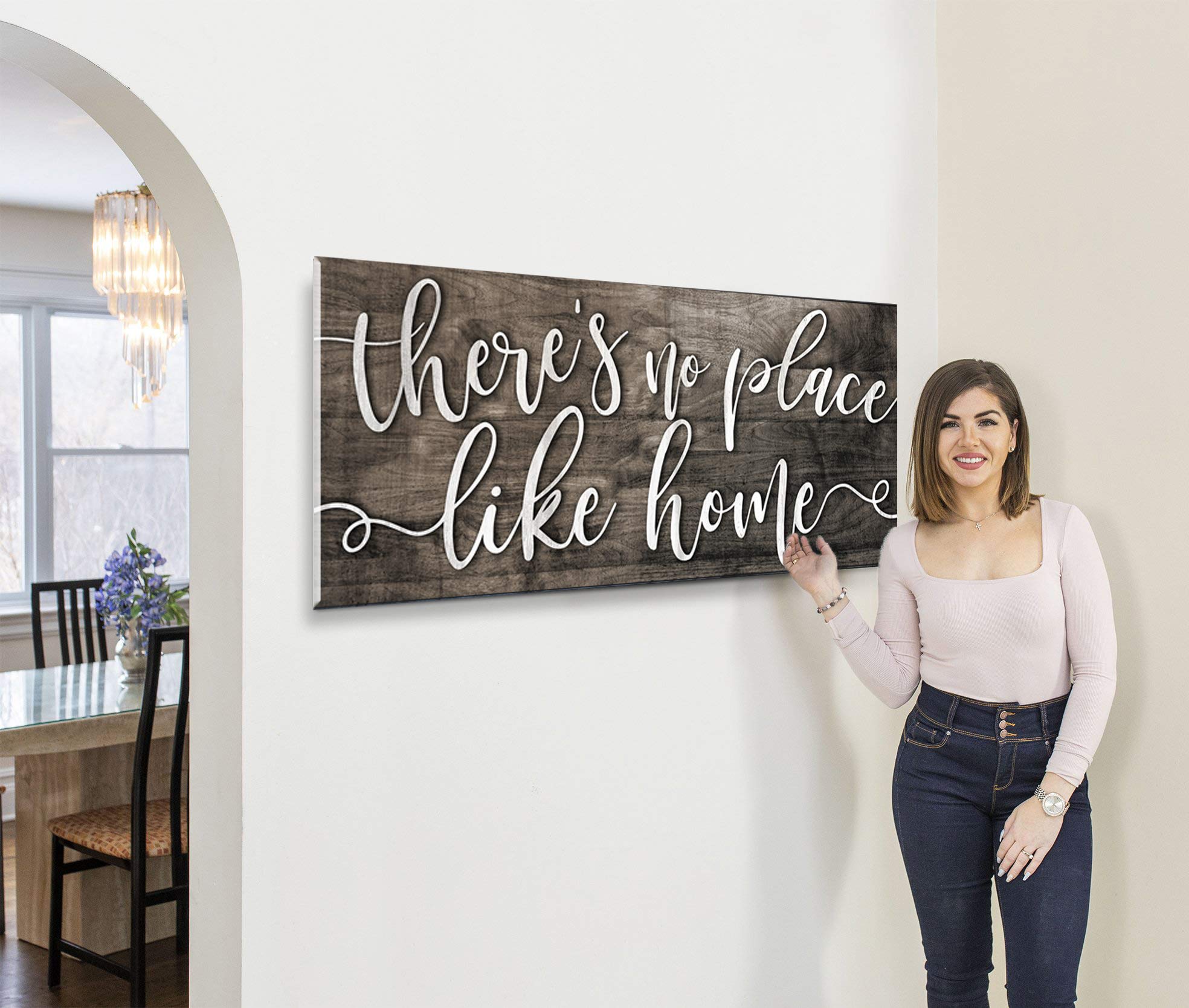 Artistic Home Wall Decor - 'There's No Place Like Home' Rustic Wood Sign (60x27 Inches, Brown) - Perfect for Living Room, Housewarming Gifts & Farmhouse Style Interior Design | Great for Cozy Living Spaces, Wedding Presents & Rustic Home Decoration