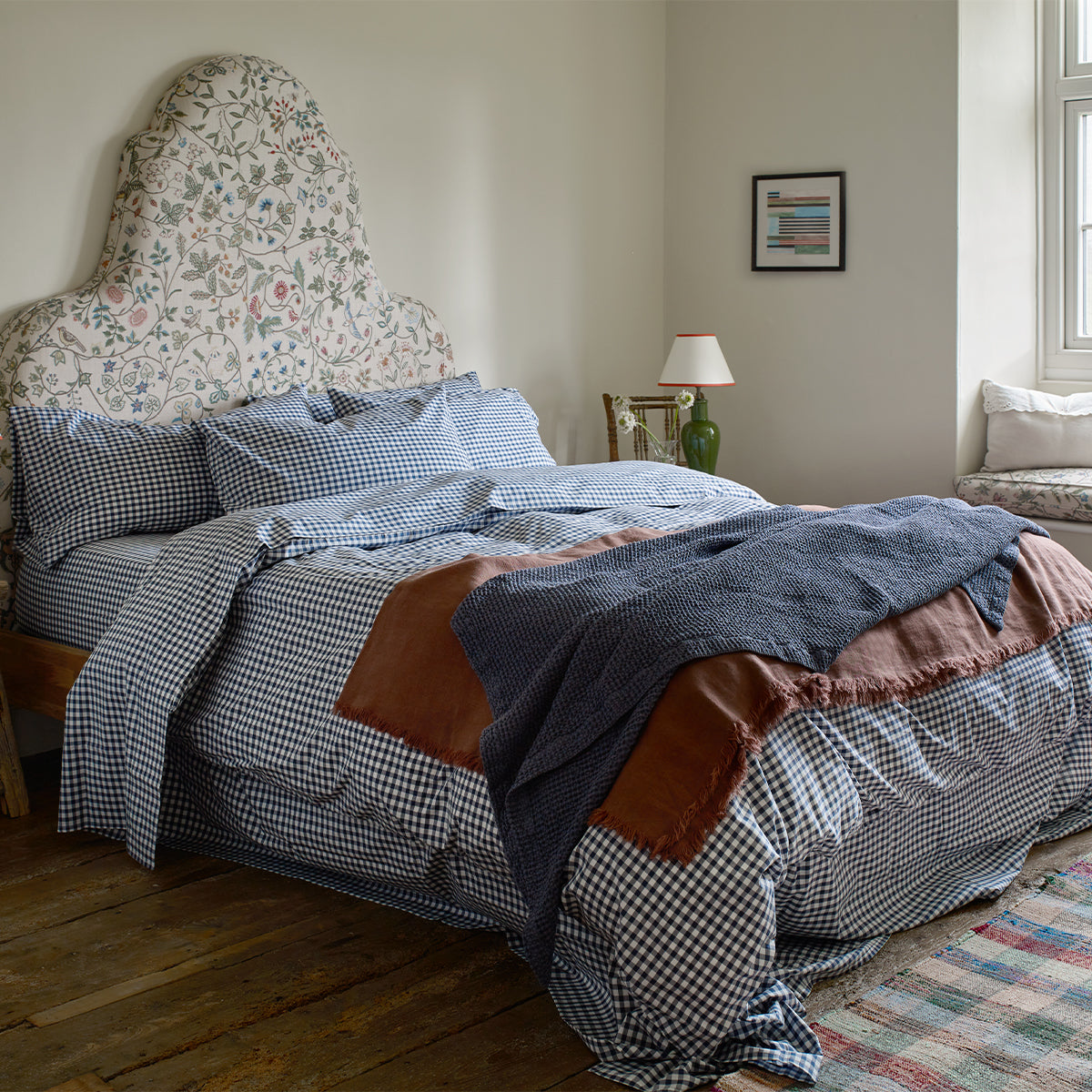 Indigo Small Gingham Cotton Duvet Cover Set - Soft Blue and White Checkered Bedding for Queen/King Size - Perfect for Cozy Bedrooms, Guest Rooms & Farmhouse Decor