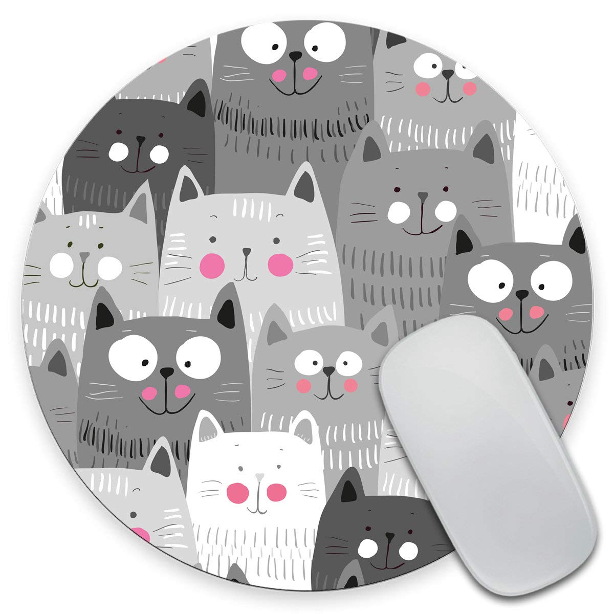 Round Cat-Themed Mouse Pad for Office & Computer Use - Non-Slip Desk Mouse Mat 7.9 x 7.9 x 0.12 Inch - Perfect for Gaming, Work & Home Office Setup