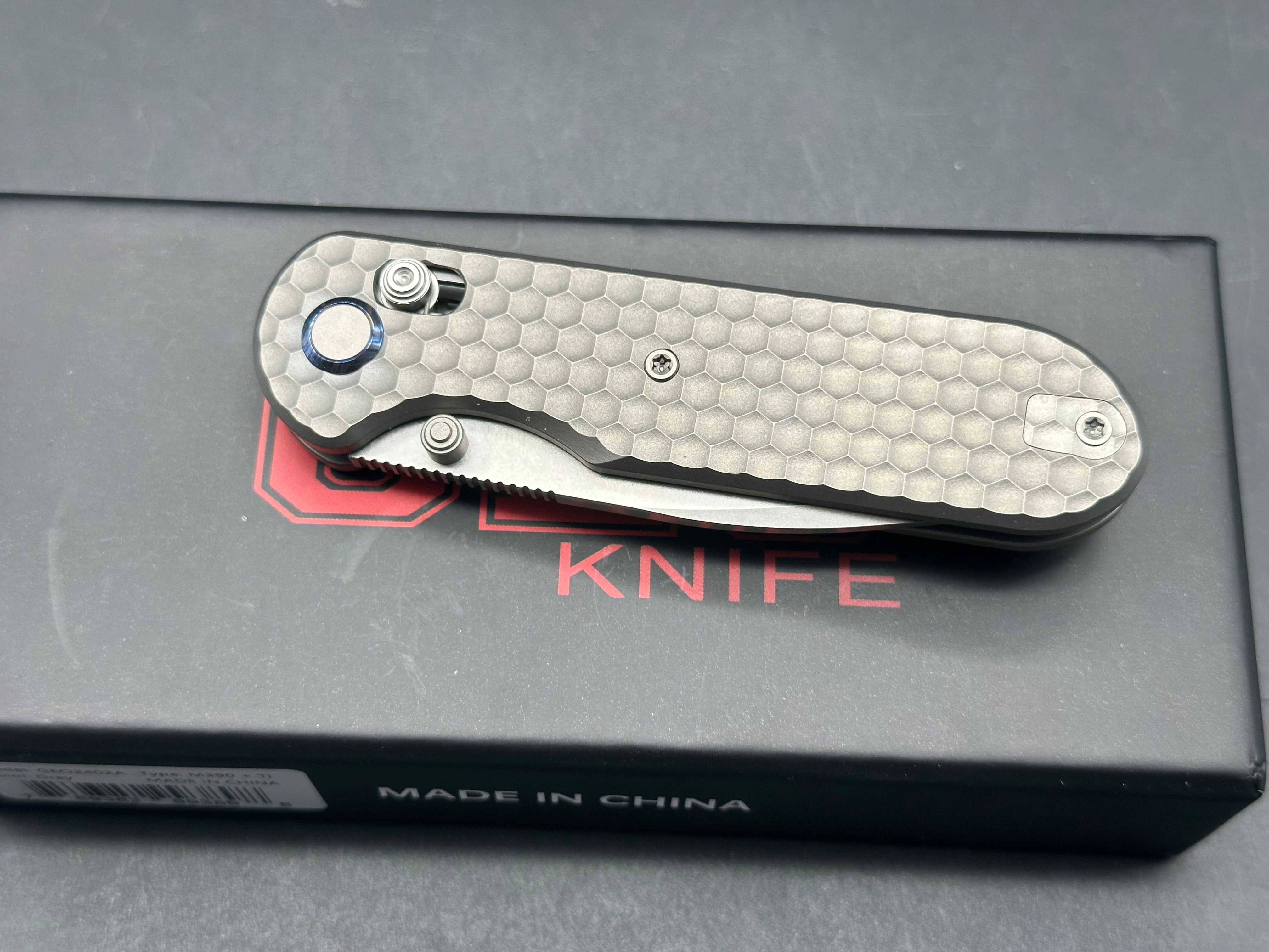 Premium Geo Knife - Ethereal Cutter Folding Pocket Knife with Axis Lock | Gray 6AL4V Titanium Handle & 3.03