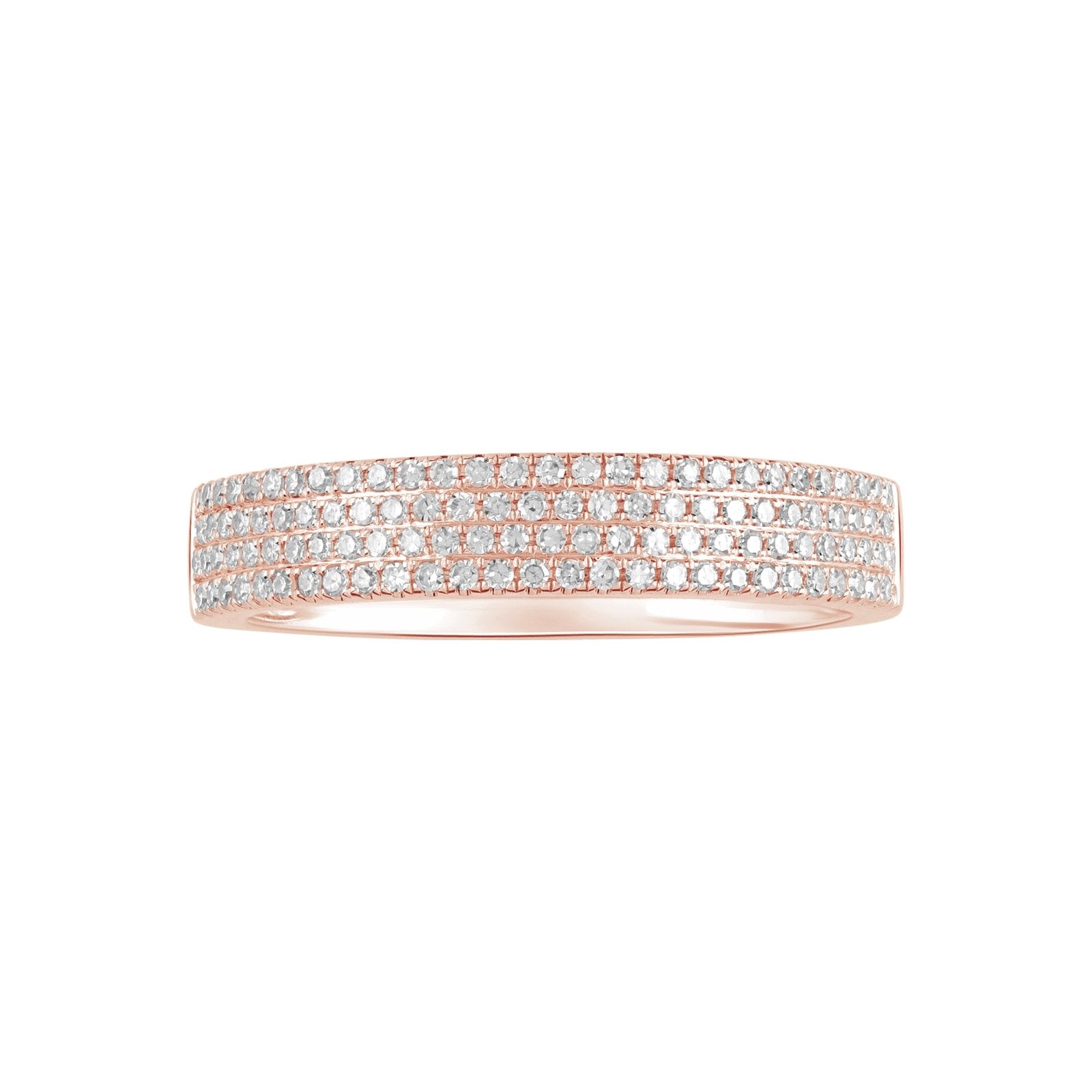 14K Rose Gold Four Row Diamond Pavé Ring for Women - Elegant Stackable Wedding Band, Anniversary Gift, or Everyday Jewelry