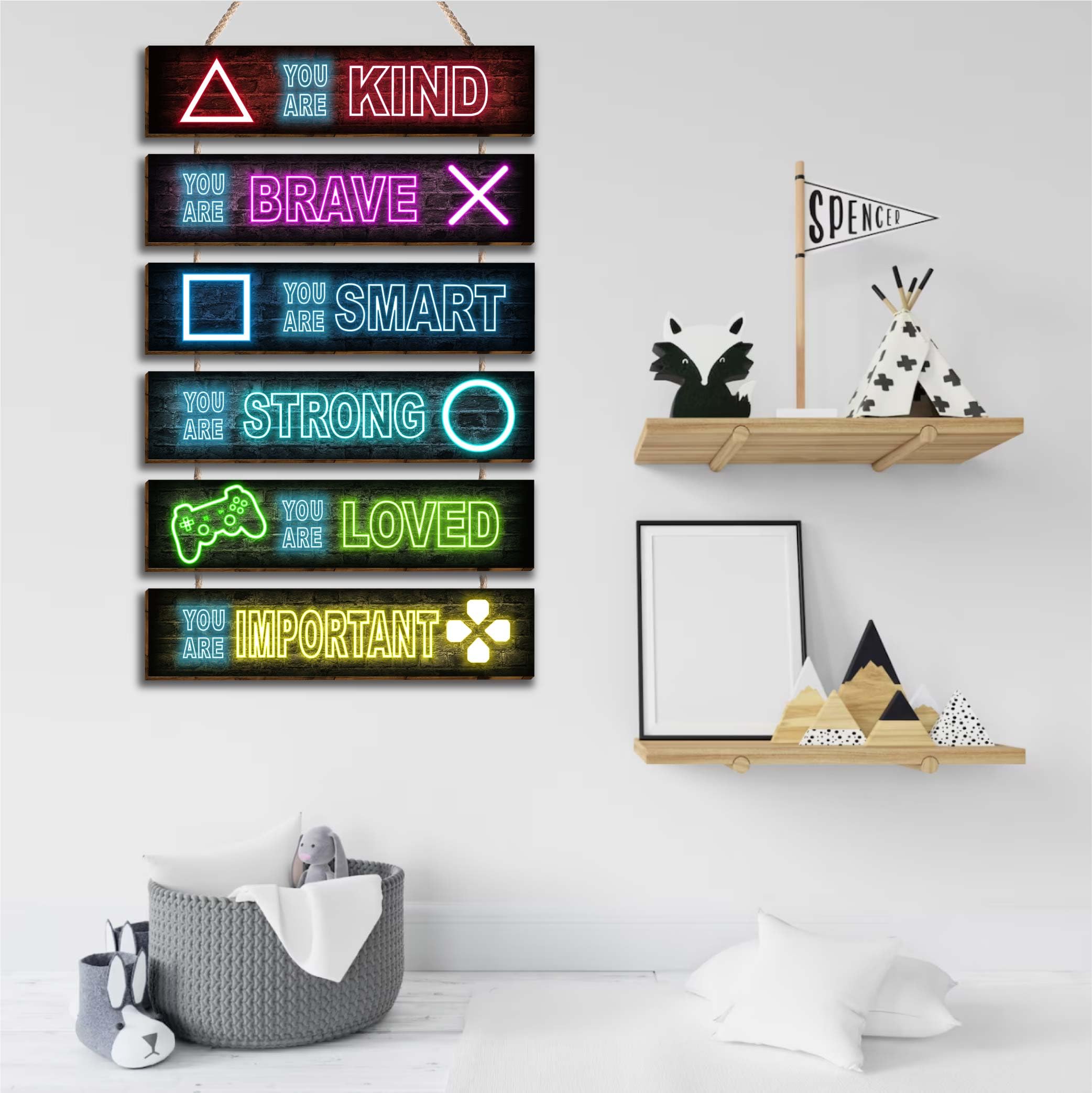 6-Piece Neon Gaming Wall Art Set - Inspirational Positive Quote Signs for Boys & Girls Room Decor, Teens Bedroom, Toddler Princess Nursery - Perfect for Gaming Room, Kids Bedroom & Dormitory Wall Decor