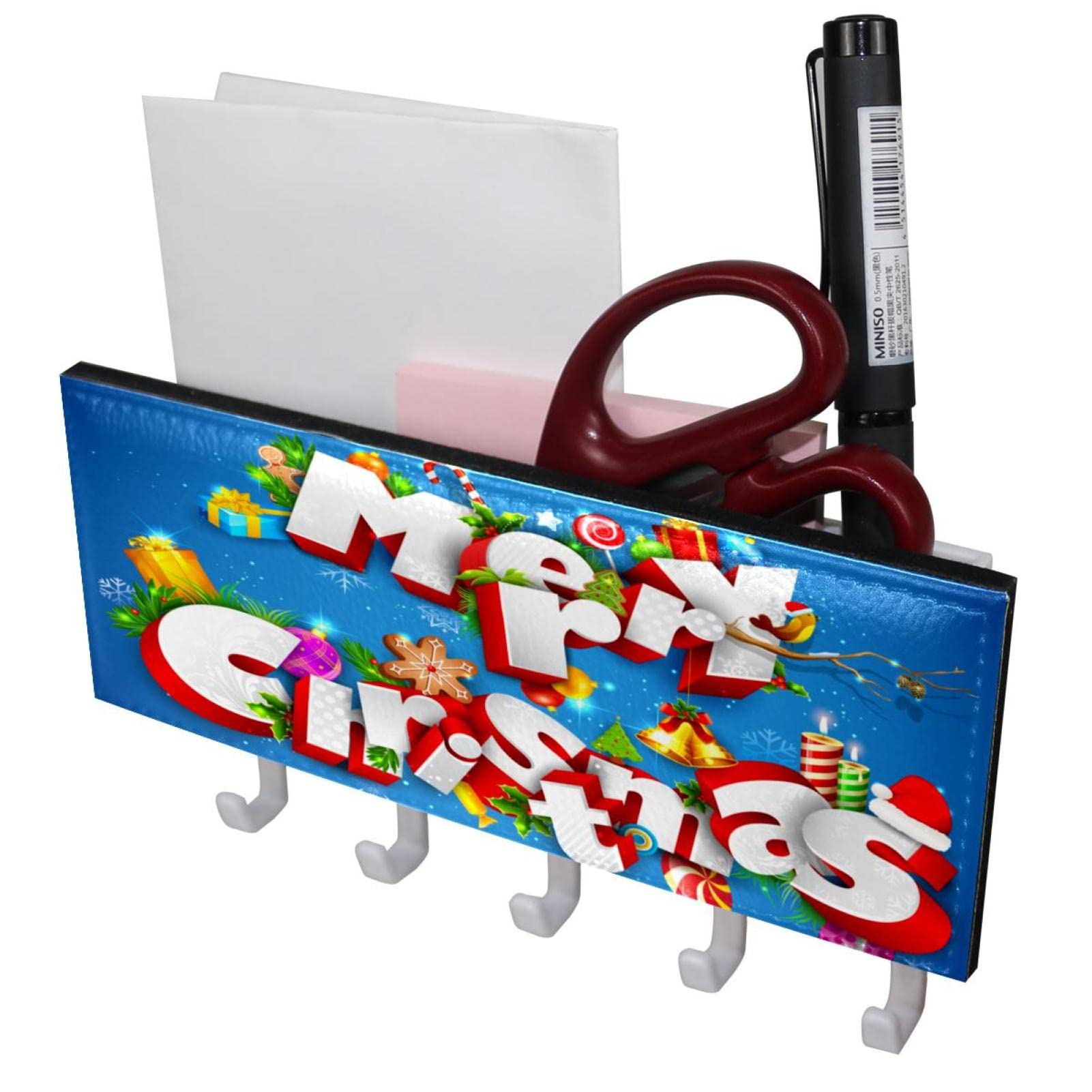 Christmas Blue Wall Hooks - Self Adhesive Towel & Coat Hooks (7 Inch) for Bathroom & Entryway