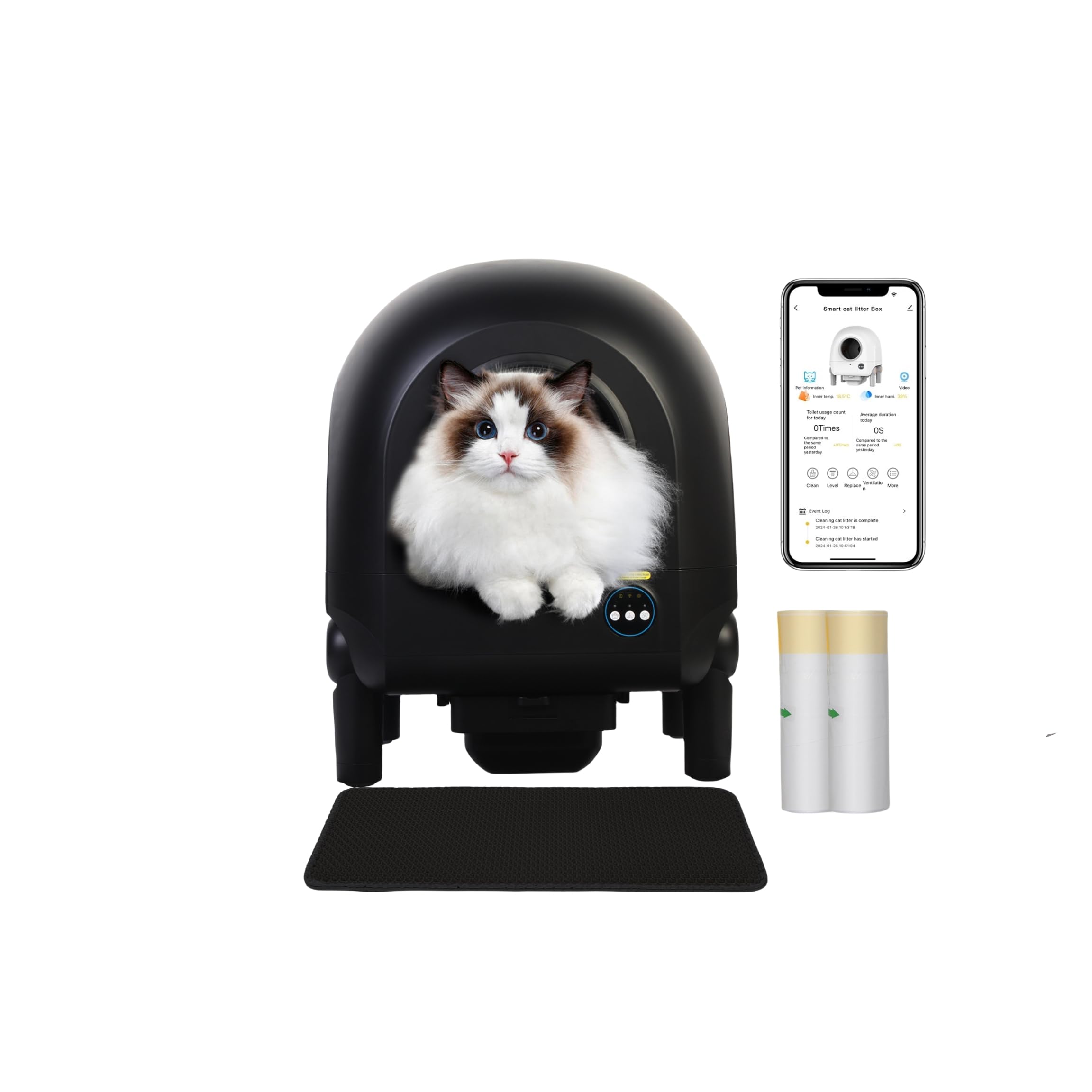 OSEVEN XXL Self-Cleaning Cat Litter Box with Camera & App Control - Smart Video Monitoring, Weight Tracking, Odor Elimination & Quiet Operation - Perfect for Multi-Cat Homes & Busy Pet Owners