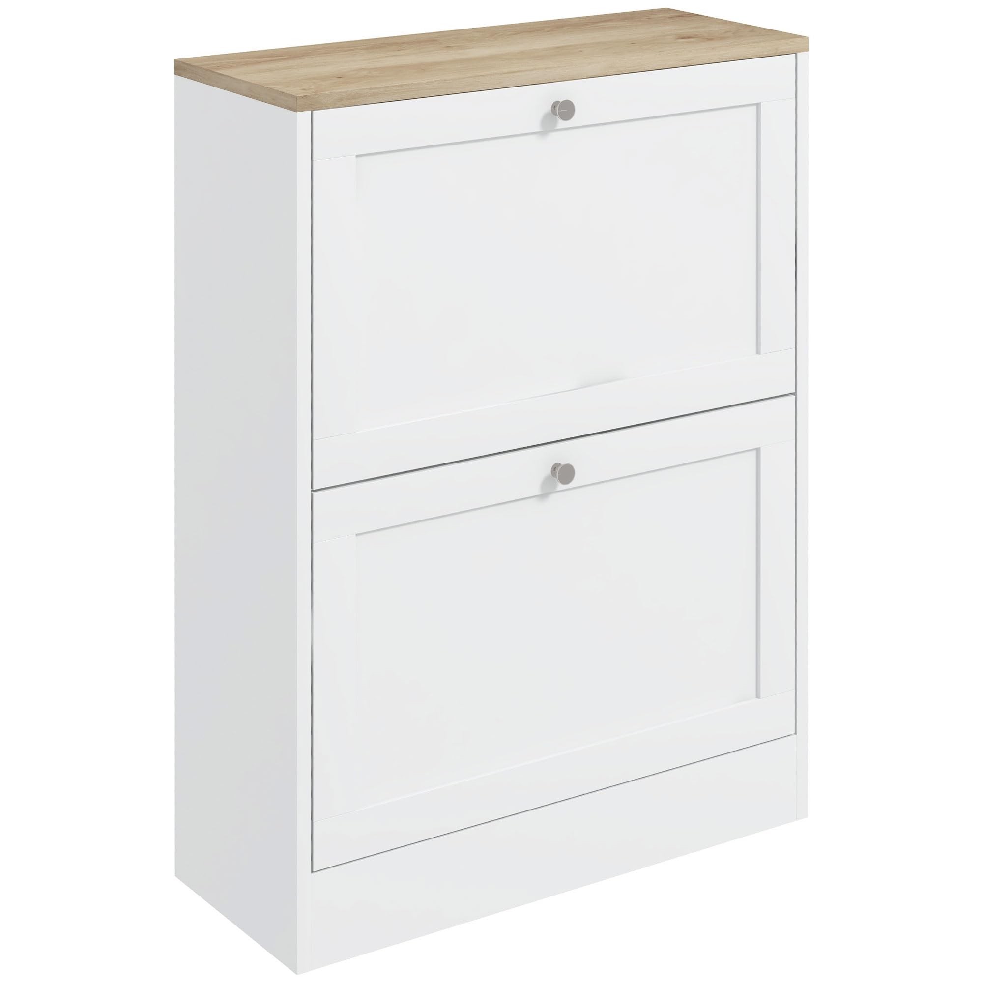 HOMCOM Modern Slim Shoe Storage Cabinet with 2 Flip Drawers & Adjustable Shelves - Holds 12 Pairs of Shoes - White Entryway Organizer for Hallway, Bedroom or Closet Space Saving Solution