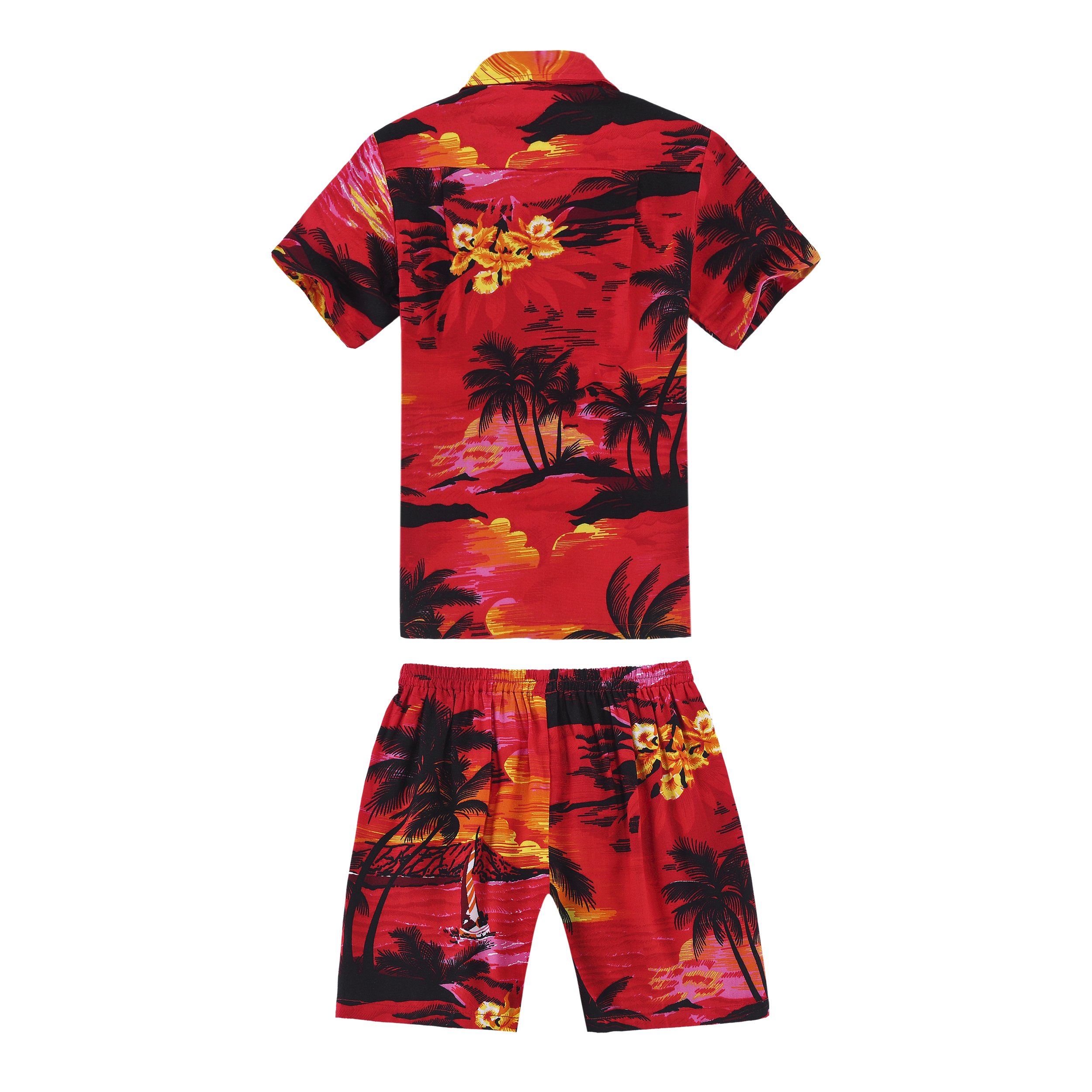 **Hawaiian Luau Shirt for Men & Boys - Sunset Red Tropical Aloha Shirt | Beach Party, Summer Vacation & Casual Wear**