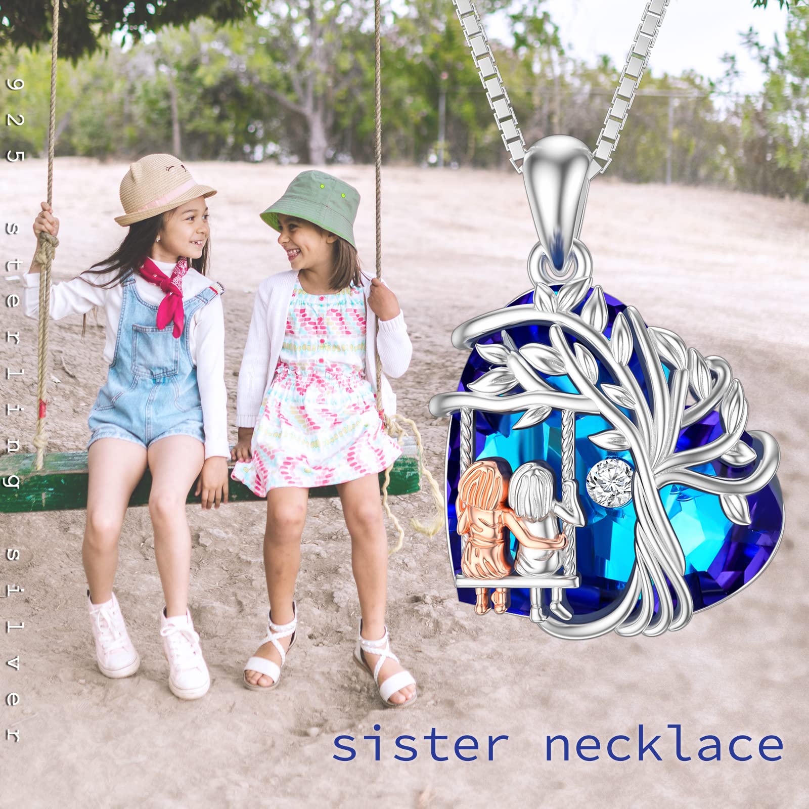 TOUPOP 925 Sterling Silver Tree of Life Necklace for Sisters - 2/3/4 Sisters Crystal Jewelry Gift for Women, Daughter, Friends | Birthday, Mother's Day Present | Perfect for Family Reunions, Sister Bonding & Special Occasions