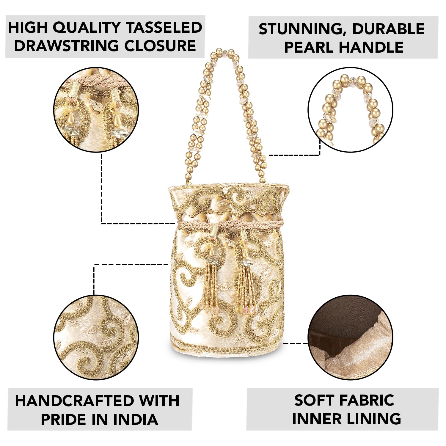 Aheli Indian Potli Bags for Women - Handmade Ethnic Clutch Purse with Drawstring - Perfect for Weddings, Parties & Evening Events (Bridal Gift Idea)