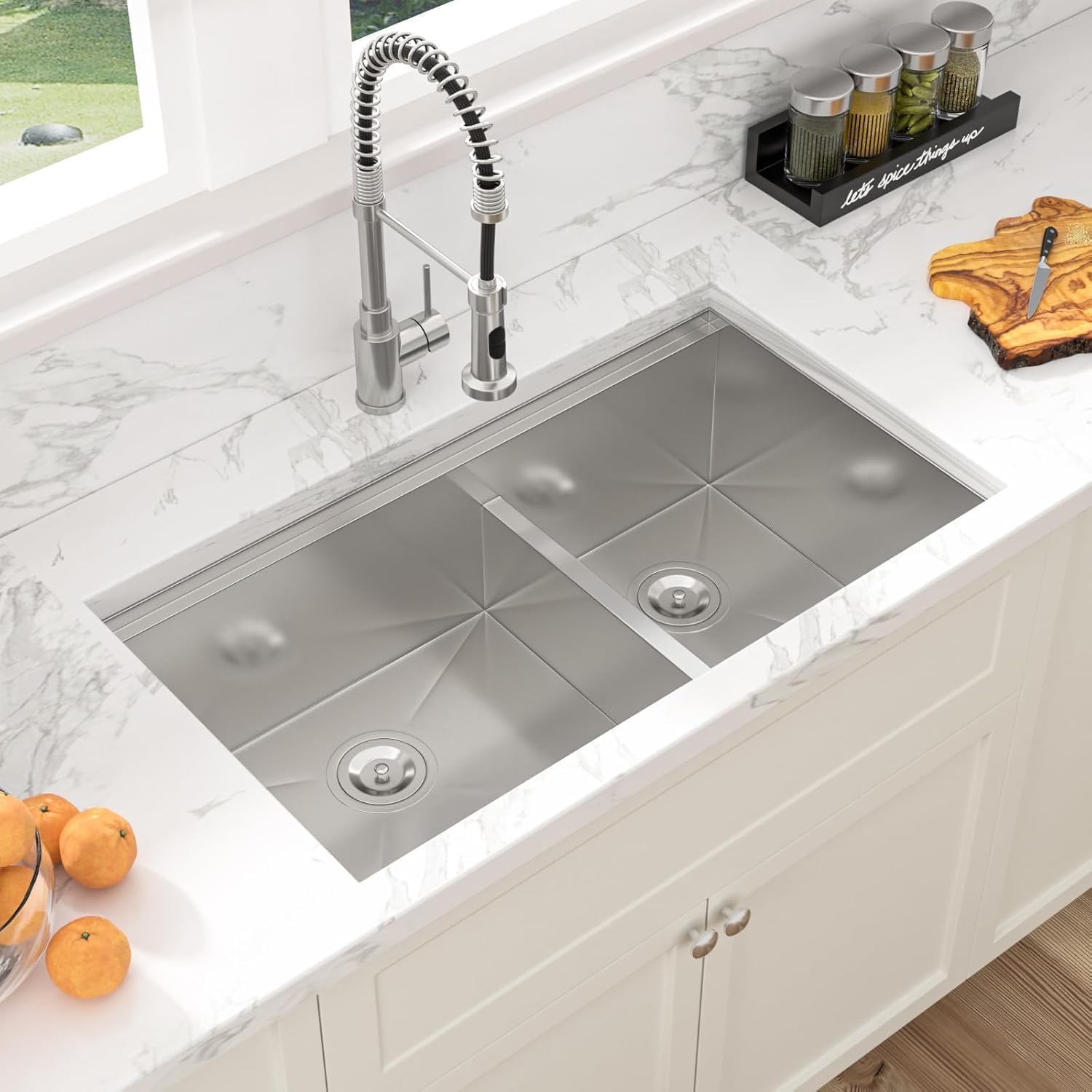 30 x 19 Inch Undermount Double Bowl Stainless Steel Kitchen Sink - 16 Gauge 50/50 Low Divider Two Basin Deep Sink with Accessories | Perfect for Modern Kitchens, Restaurant Prep Areas & Busy Households