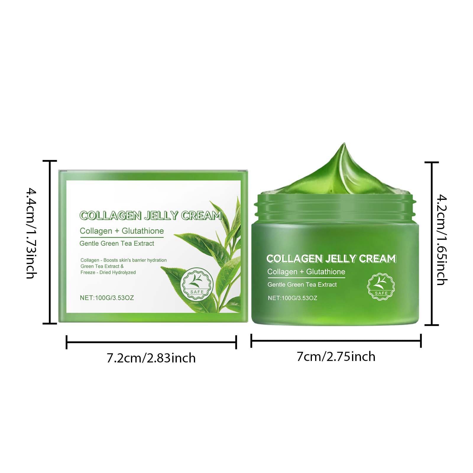 Collagen Jelly Cream with Green Tea, Niacinamide & Hydrolyzed Collagen - Hydrating Face Moisturizer for All Skin Types | Day & Night Skincare Routine, Anti-Aging Treatment for Dry & Sensitive Skin