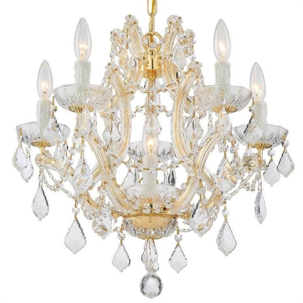 6-Light Traditional Mini Crystal Chandelier with Strass Crystals in Gold Finish - Elegant Lighting for Dining Room, Bedroom, or Entryway