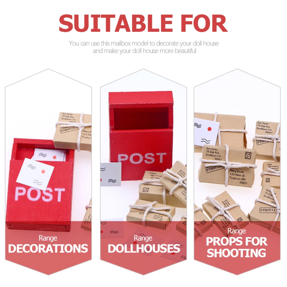 Mini Wooden Postbox & Mailbox Models - 2 Sets with Mini Envelopes | Dollhouse Letterbox Ornaments, Garden Accessories & Home Decor | Perfect for Fairy Gardens, DIY Miniature Scenes & Collectible Displays