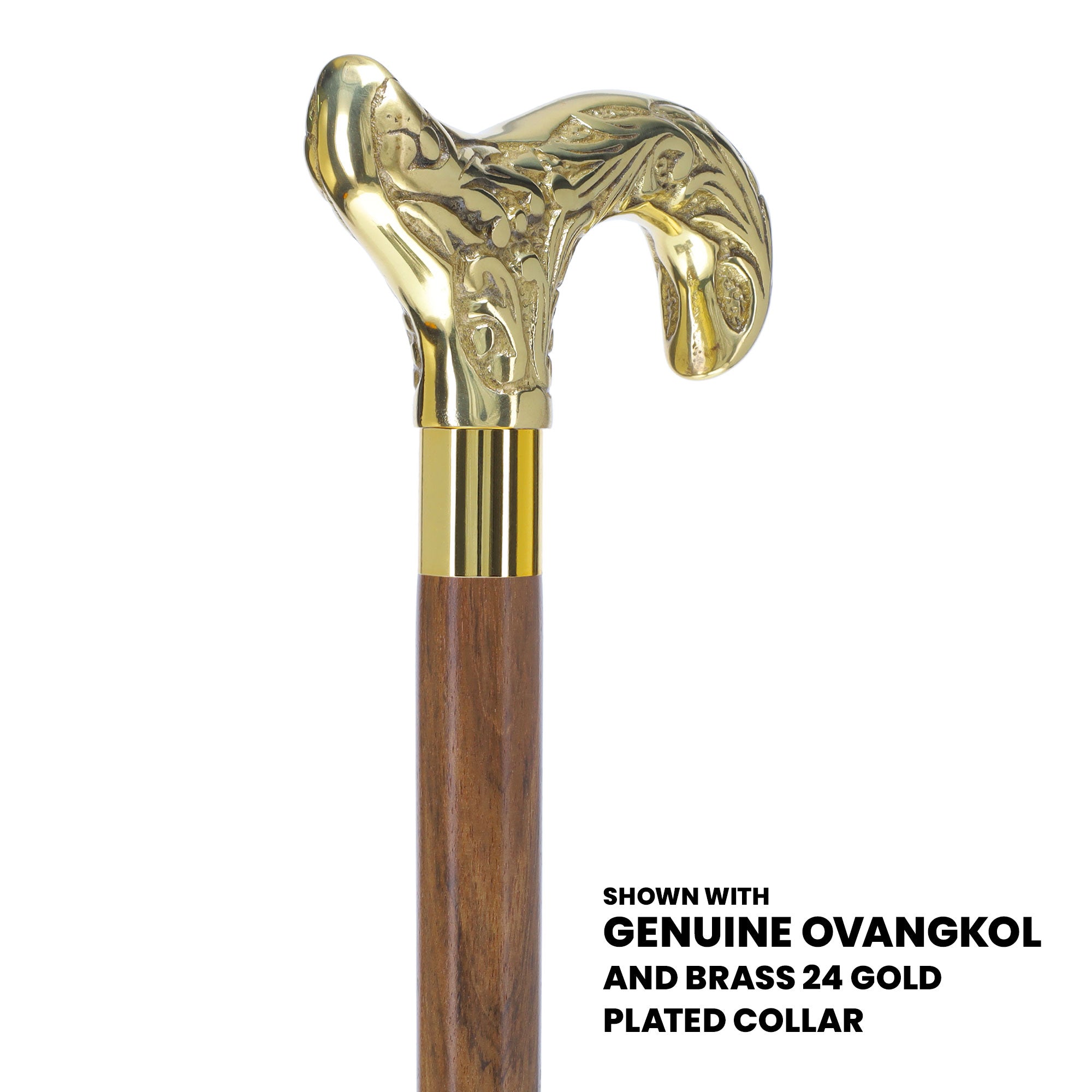 Premium Brass Derby Handle Walking Cane with Wenge Wood Shaft & 24K Gold Collar - Scratch & Dent Model V2212 - Ideal for Seniors, Fashion Accessory, and Mobility Support