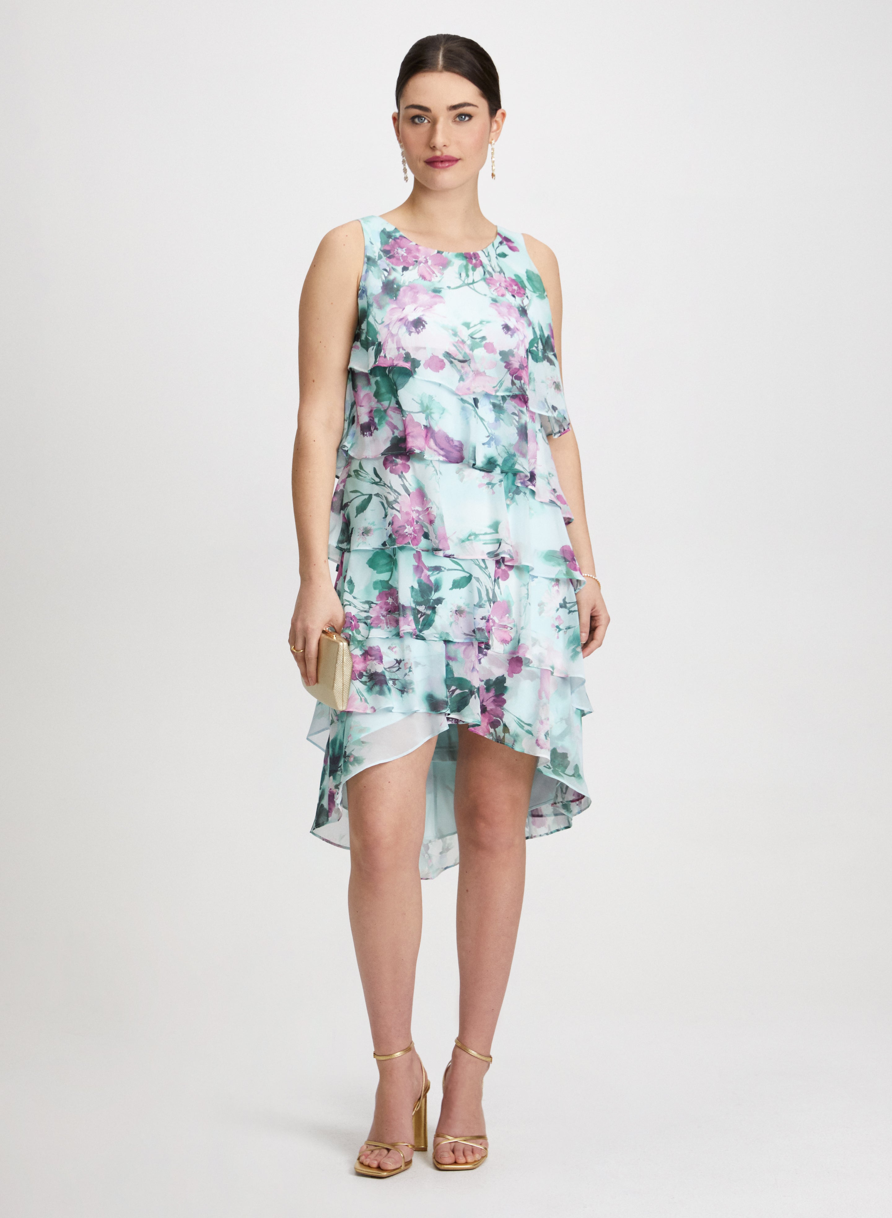 Floral Asymmetric Tiered Dress for Women - Elegant Summer Maxi Dress for Beach, Wedding & Special Occasions