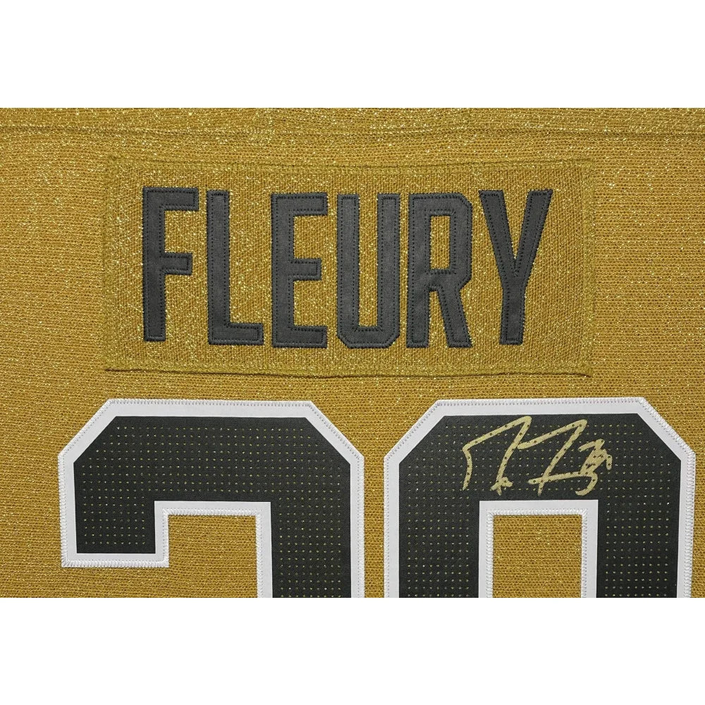 Marc Andre Fleury Signed Vegas Golden Knights Gold Alternate Jersey - Framed Autographed NHL Memorabilia for Collectors & Hockey Fans - Perfect for Man Cave, Sports Bar, or Gift