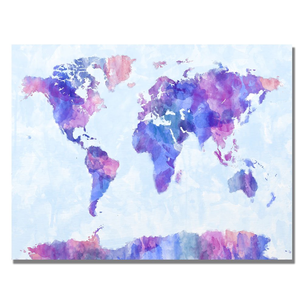 Trademark Art Michael Tompsett Watercolor World Map IV Canvas Wall Art Print - 30x47 Inches - Modern Home Decor for Living Room, Bedroom & Office