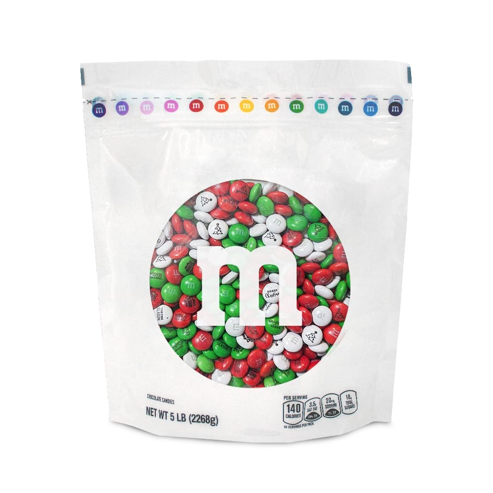 M&M’S Christmas Milk Chocolate Candy - 5lb Bulk Holiday Color Chocolate for Gifts, Stocking Stuffers, Party Favors & Baking Decorations - Perfect for Christmas Candy Bags, Office Treats & Festive Desserts