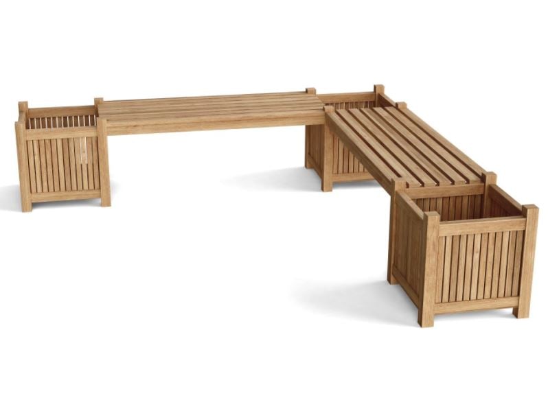 Anderson Teak Planter Bench Set - 2 Seating Benches + 3 Decorative Planter Boxes (BH 7121PL) | Outdoor Garden Furniture for Patio, Deck, and Backyard Decor