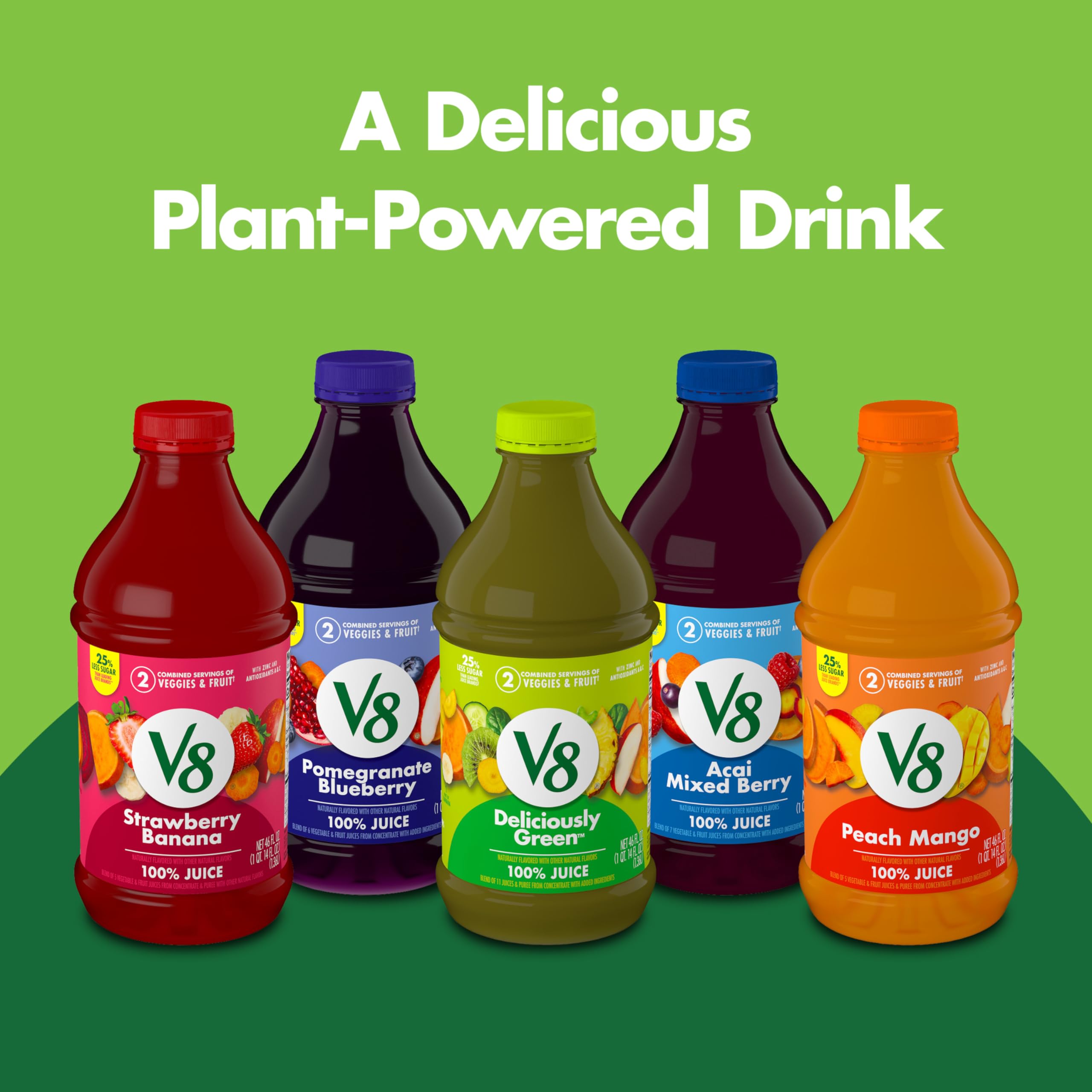 V8 Strawberry Banana 100% Fruit and Vegetable Juice - 46 fl oz Bottle - Healthy Drink for Breakfast, Workout & On-the-Go Hydration