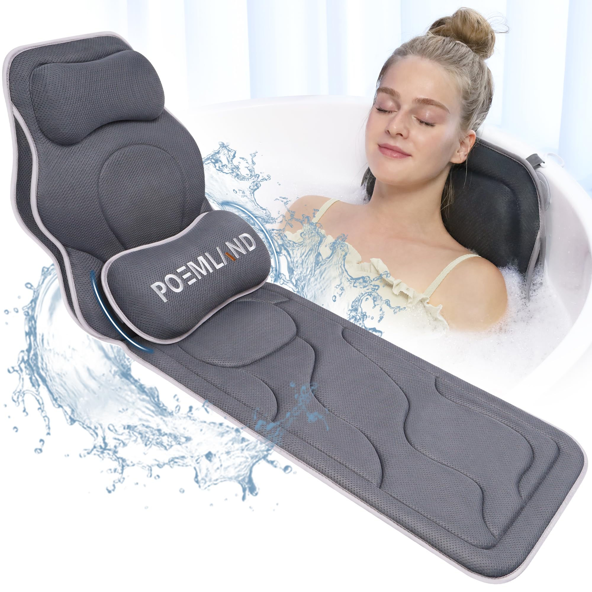 Premium Full Body Bath Pillow for Bathtub - Extra Large Spa Cushion with Lumbar Support, Non-Slip Bathtub Mat for Ultimate Relaxation & Safety - Perfect Spa Gift for Women & Men (Gray) - Ideal for Bubble Baths, Hydrotherapy & Home Spa Days