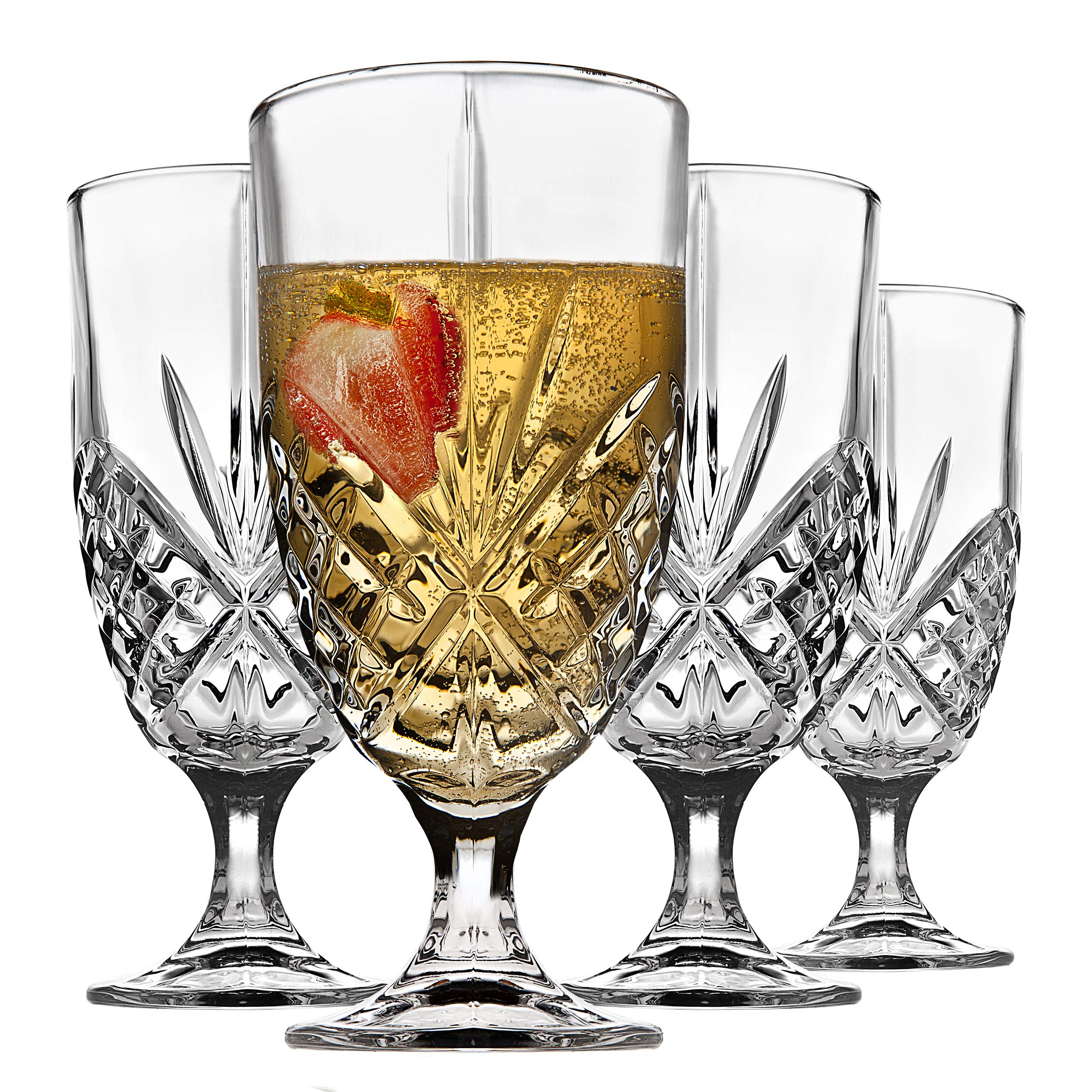 Godinger Dublin Collection 16oz Iced Beverage Glasses - Set of 8 Crystal Stemmed Drinking Glasses for Iced Tea, Cocktails & Summer Parties