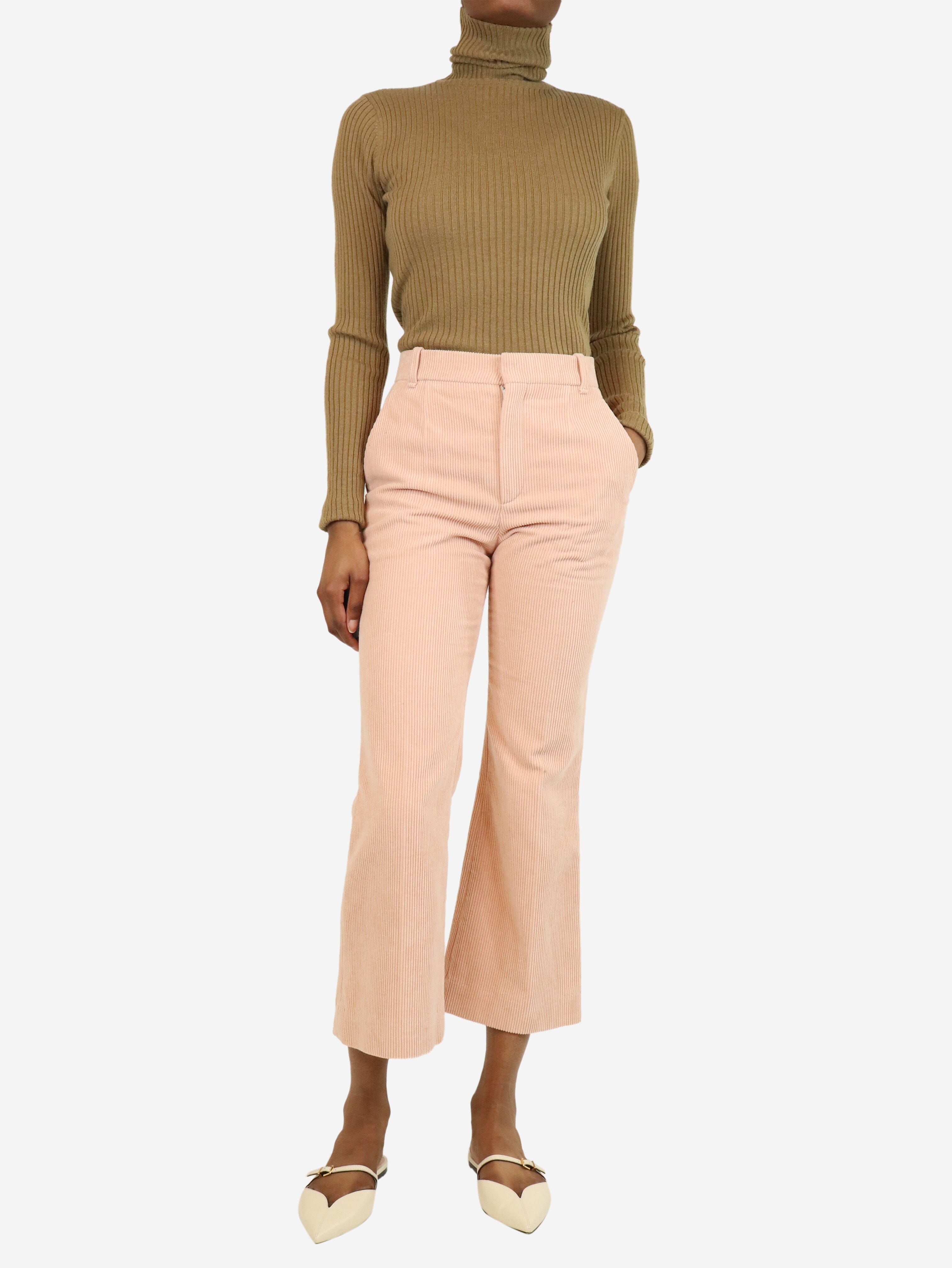 Stylish Misty Pink Corduroy Trousers for Women - UK Size 6 | Comfortable & Trendy High-Waisted Pants for Casual Wear, Office Outfits & Fall Fashion