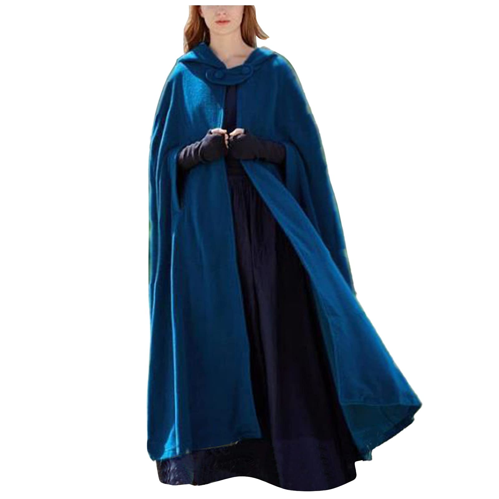 Women's Vintage Hooded Wool Cape Coat - Lightweight Winter Cloak with Button Closure for Outdoor Activities & Fashion Layering
