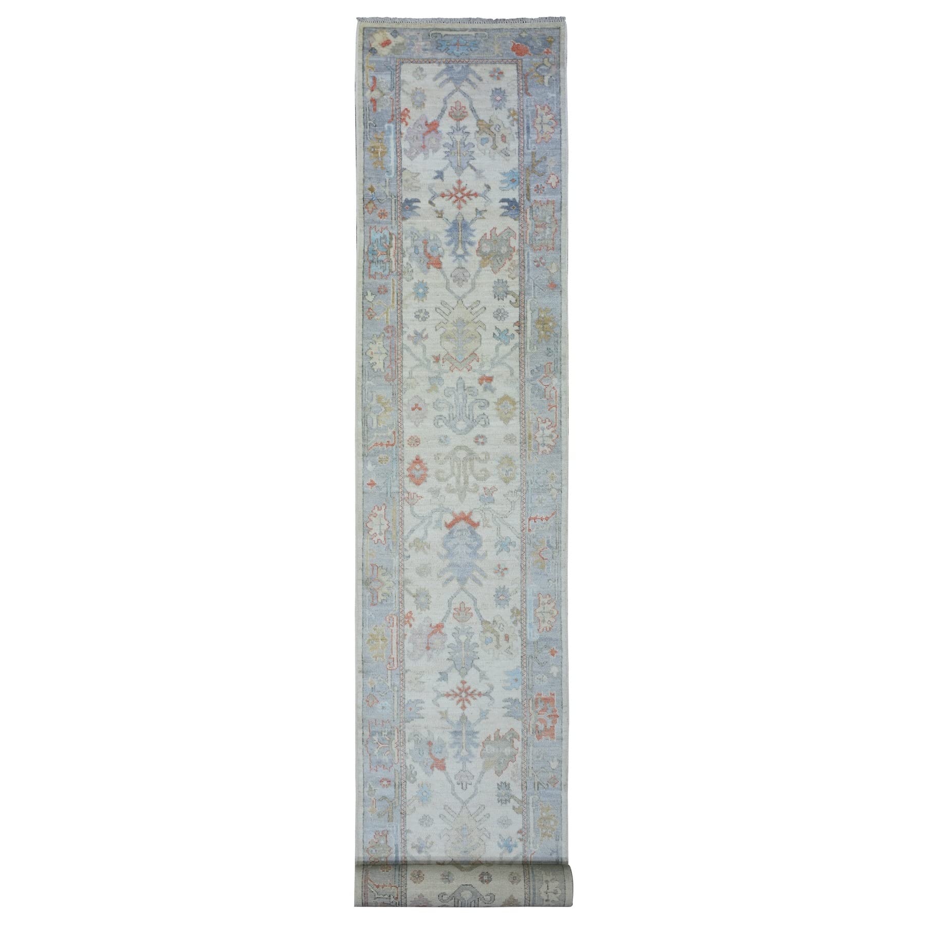 Luxury Shahbanu Ivory Wool Hand-Knotted Afghan Angora Oushak XL Runner Rug 2'9