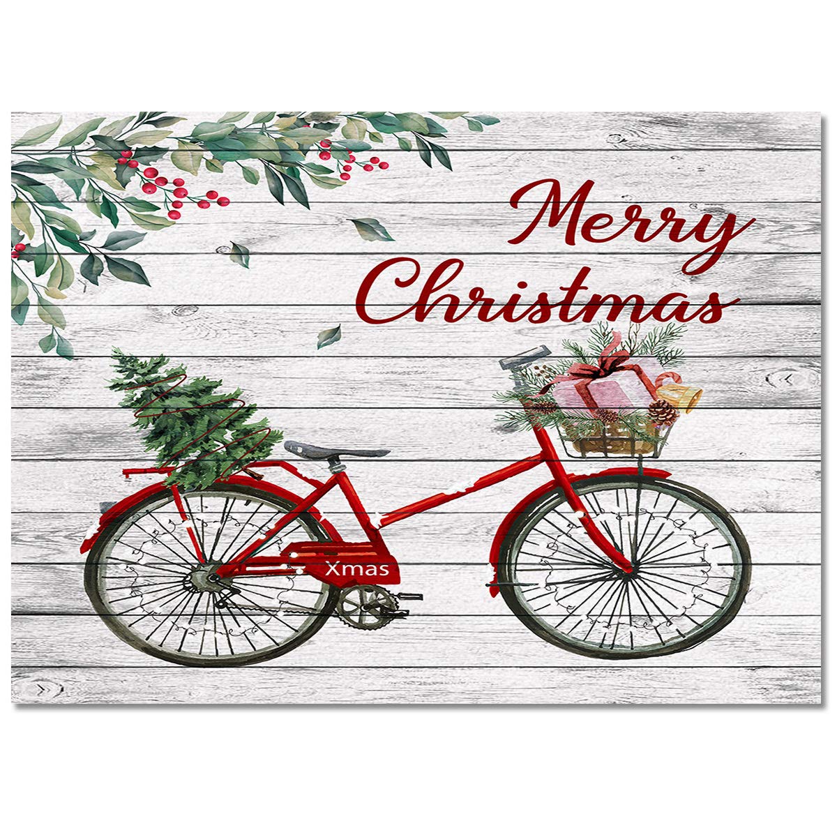 Pinkinco Christmas Themed Area Rug - Non-Slip Rectangle Floor Carpet for Bedroom, Kids Playroom & Living Room - Holiday Bicycle with Xmas Tree Design - Perfect for Festive Home Decor, Gift Giving & Seasonal Celebrations