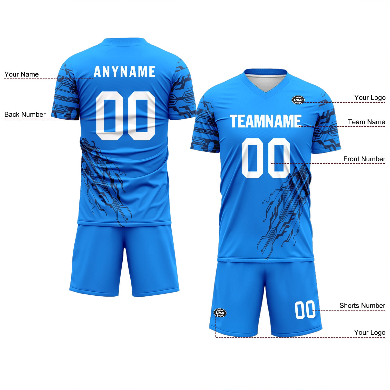 Custom Blue Soccer Jersey Set - Personalized Team Uniforms with Name & Number Printing - Perfect for Matches, Training & Fan Gear