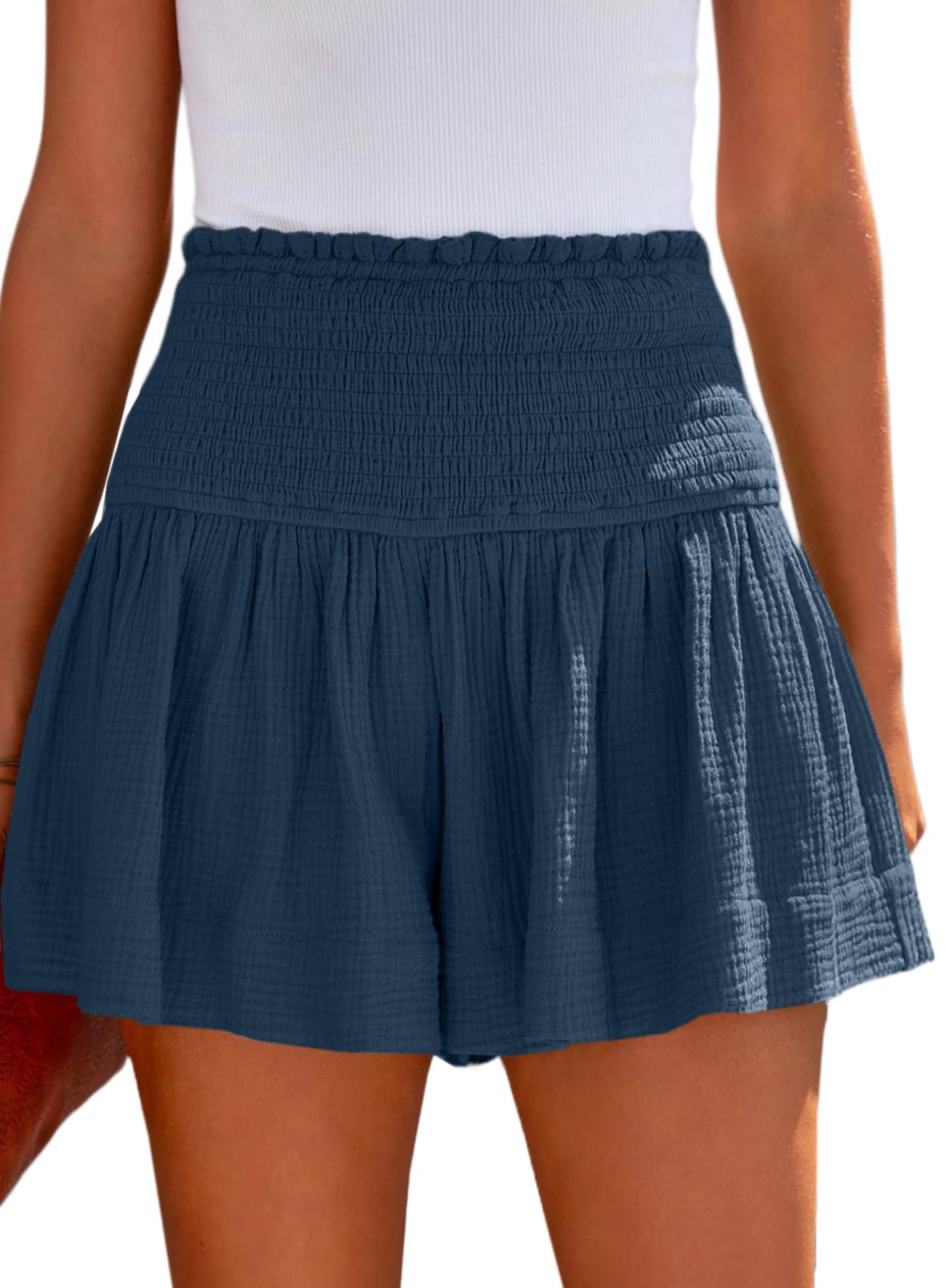 Dokotoo Women's High Waisted Stretchy Shorts - Cute Beach & Vacation Outfits - Plus Size Elastic Waist Summer Shorts - Spring 2024 Fashion Resort Wear - Brown Small - Perfect for Beach Trips, Poolside Lounging & Summer Vacations