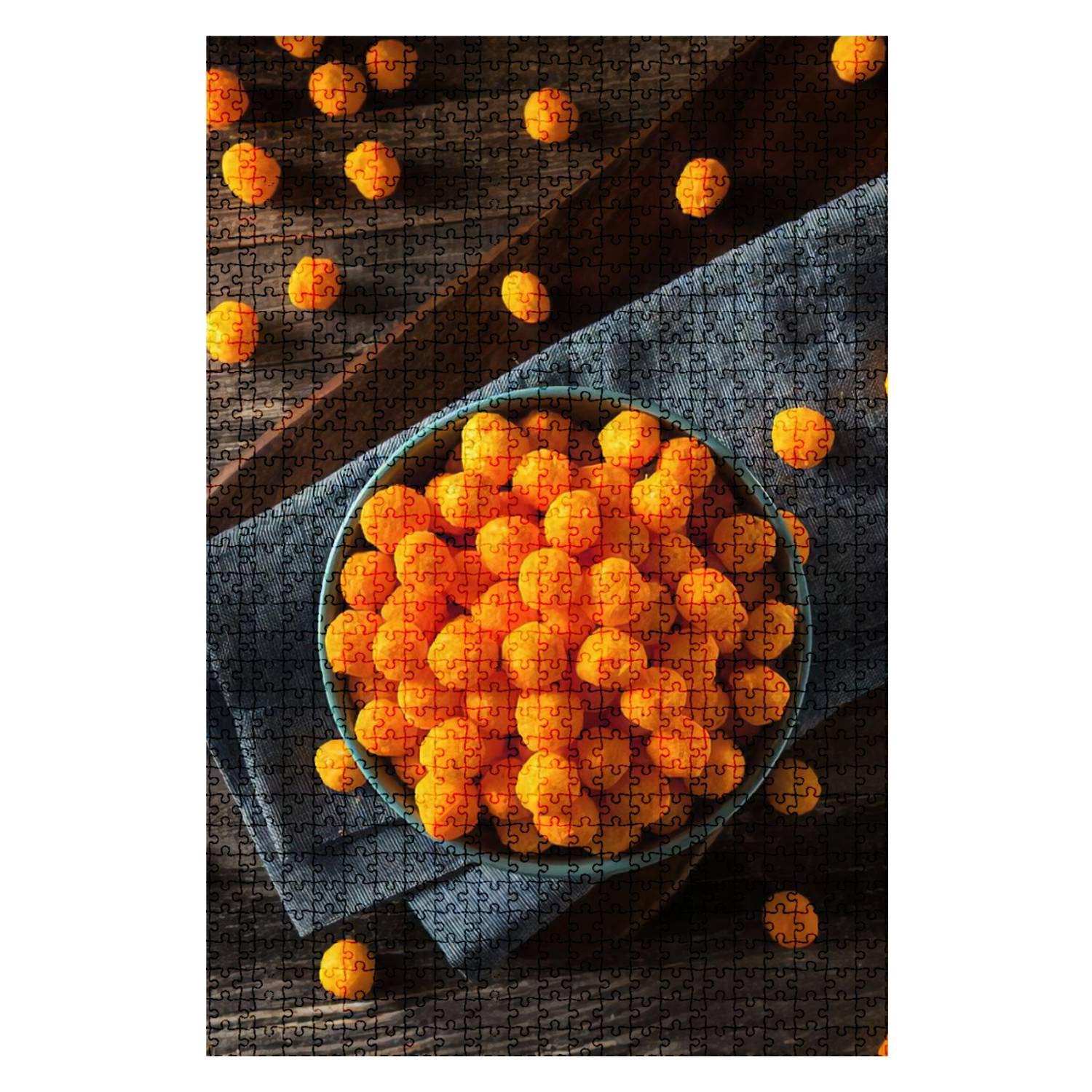 1000-Piece Wooden Jigsaw Puzzle - Cheesy Cheese Puffs Design for Adults & Kids | Educational DIY Toy, Stress Relief Gift | Perfect Fit, Vibrant Colors | Great for Family Game Nights & Classroom Activities