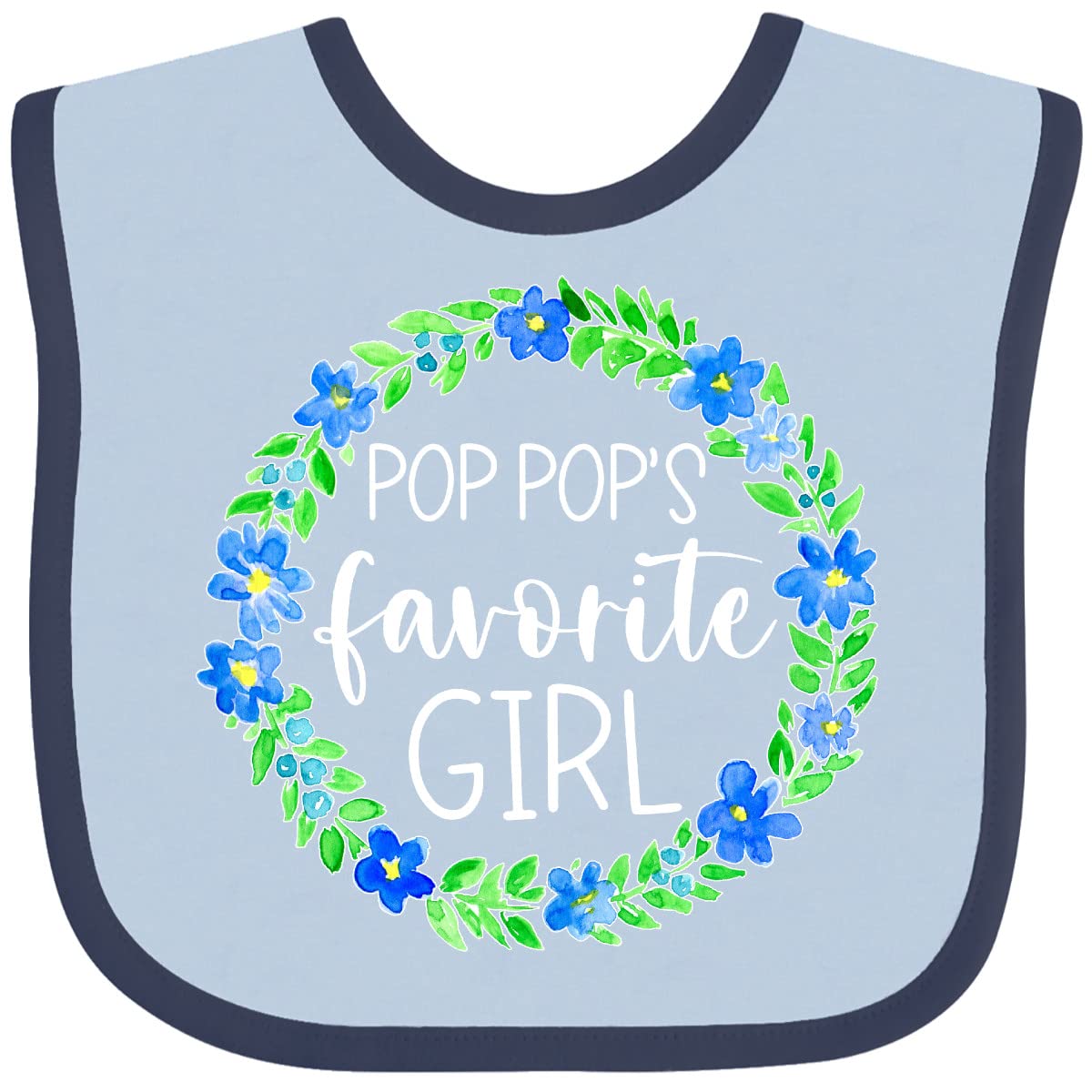 Inktastic Pop Pop's Favorite Girl Blue Floral Wreath Baby Bib - Soft Cotton Drool Bib for Infants & Toddlers, Perfect for Feeding Time, Playtime & Photo Shoots