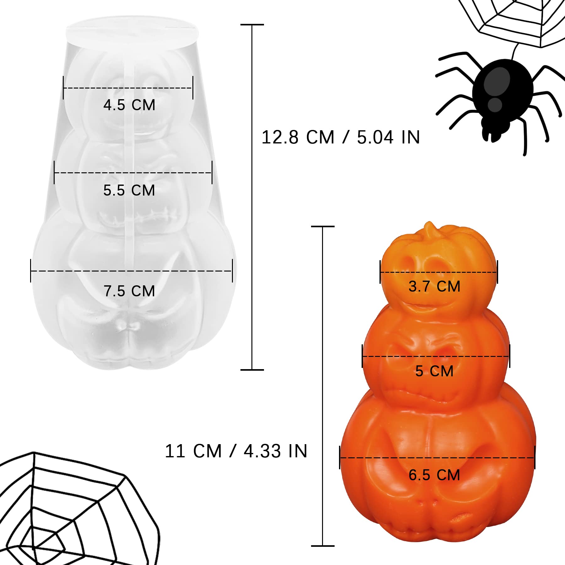 3D Pumpkin Candle Mold - Halloween Silicone Mold for DIY Aromatherapy Candles, Wax Crafts, Resin Casting & Polymer Clay Decorations - Perfect for Fall Decor, Thanksgiving Centerpieces & Spooky Halloween Party Favors