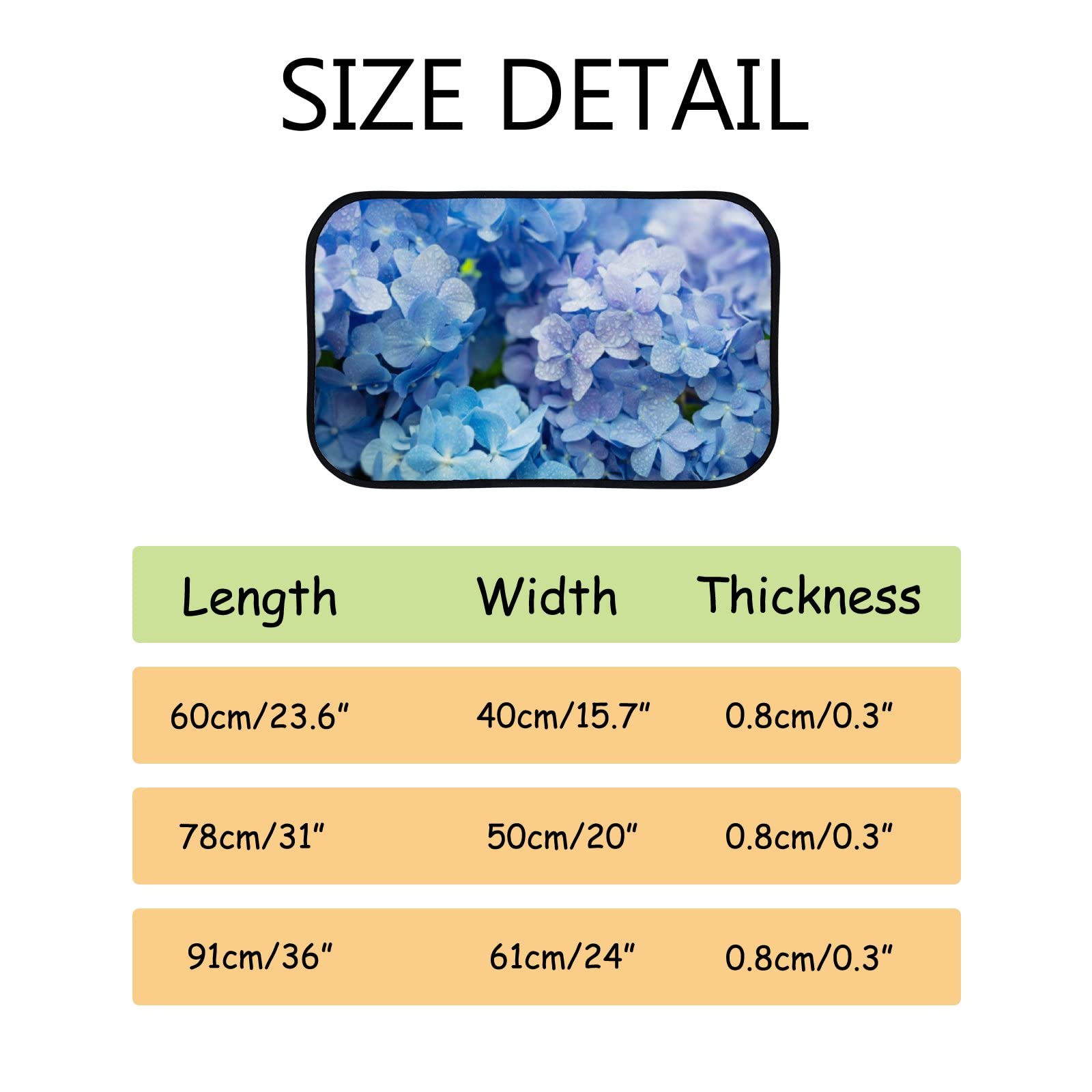 Soft Foam Non-Slip Washable Area Rug - Blue Hydrangea Pattern Kitchen Bath Mat 23.6
