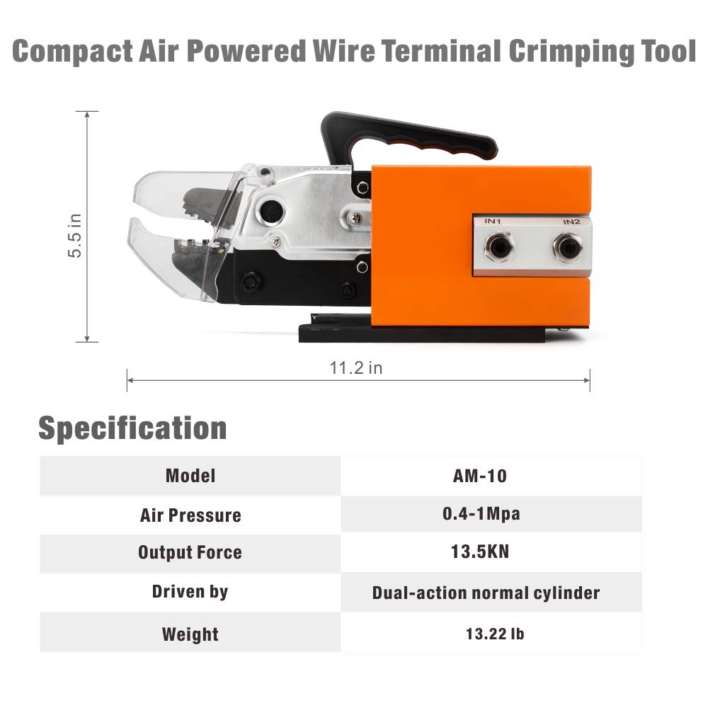iCrimp AM-10 Pneumatic Crimper Tool for Terminals and Ferrules - 5 Die Sets Included (Up to 16mm²) - Professional Wire Crimping Machine for Electrical and Automotive Applications