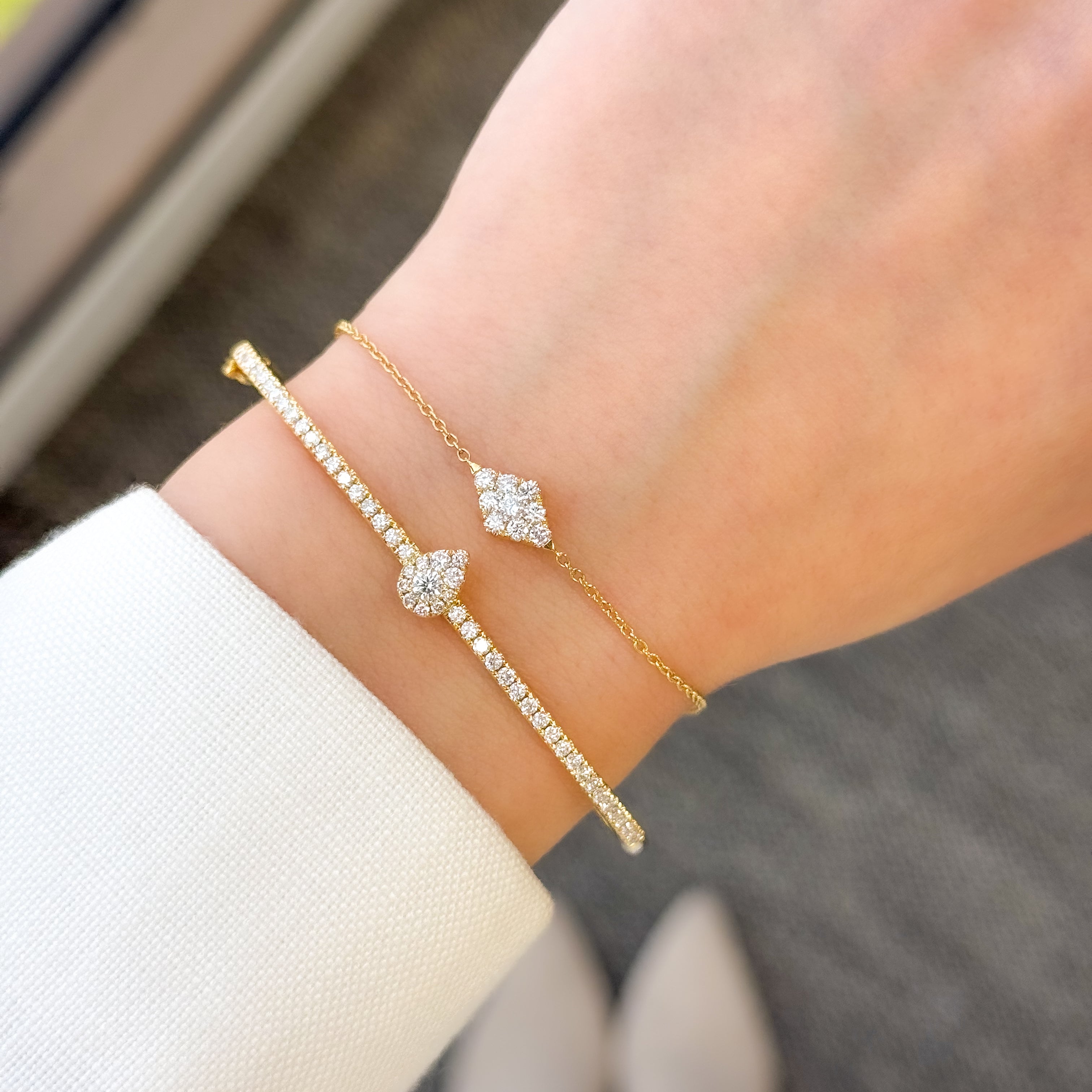 Alia Cluster Diamond Pear Shaped Bangle Bracelet - Elegant Jewelry for Women, Perfect for Weddings, Anniversaries & Special Occasions