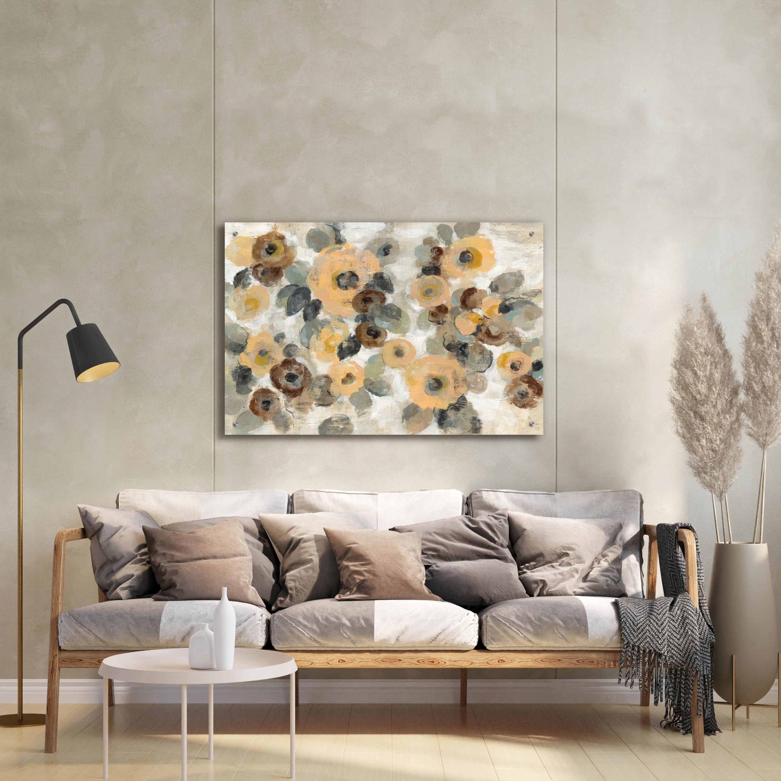 Silvia Vassileva Neutral Floral I Acrylic Glass Wall Art - 36x24 Inches Modern Floral Painting for Living Room, Bedroom & Office Decor